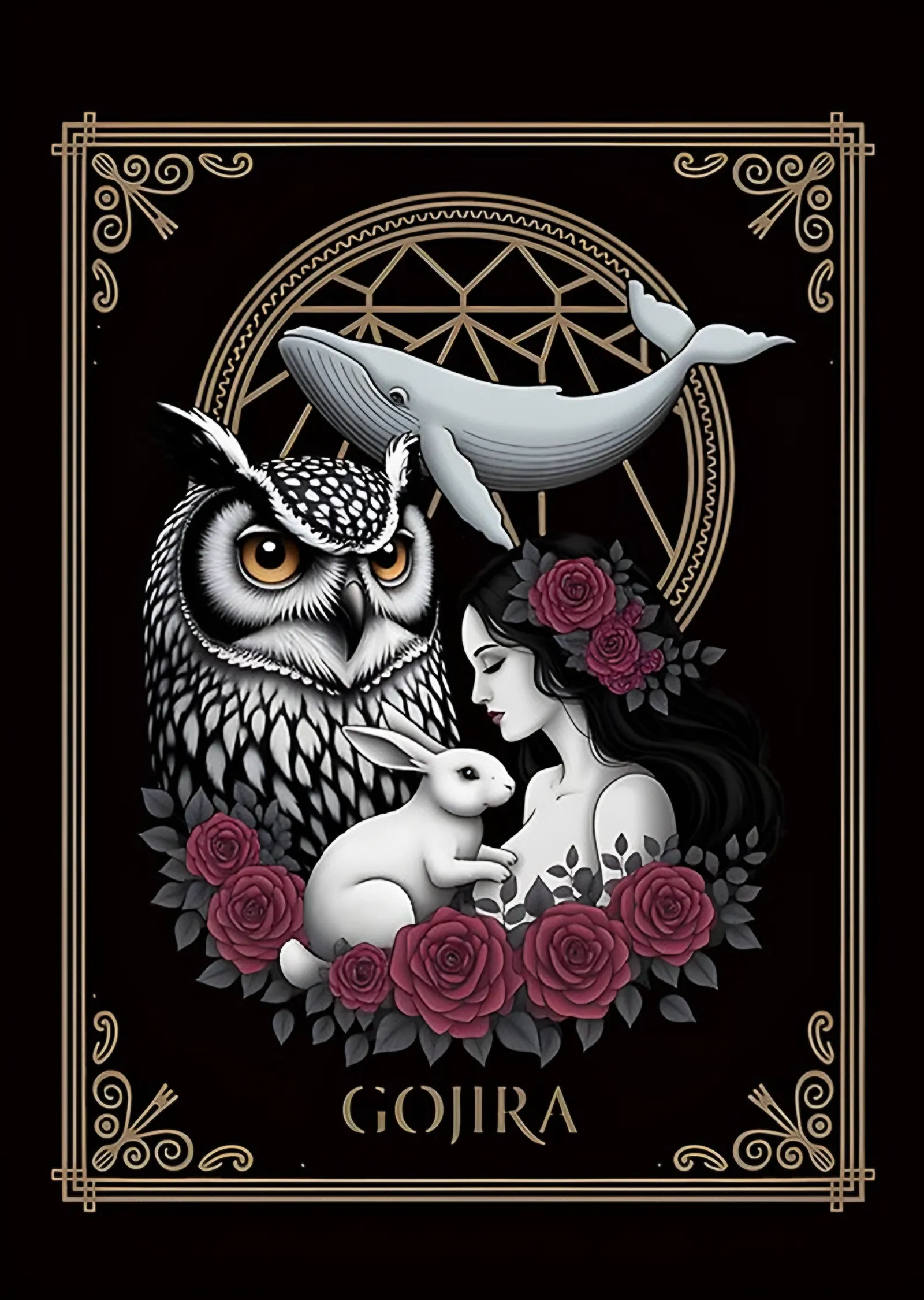 Gojira - Baykuş ve Balina Çerçevesi metal tablo