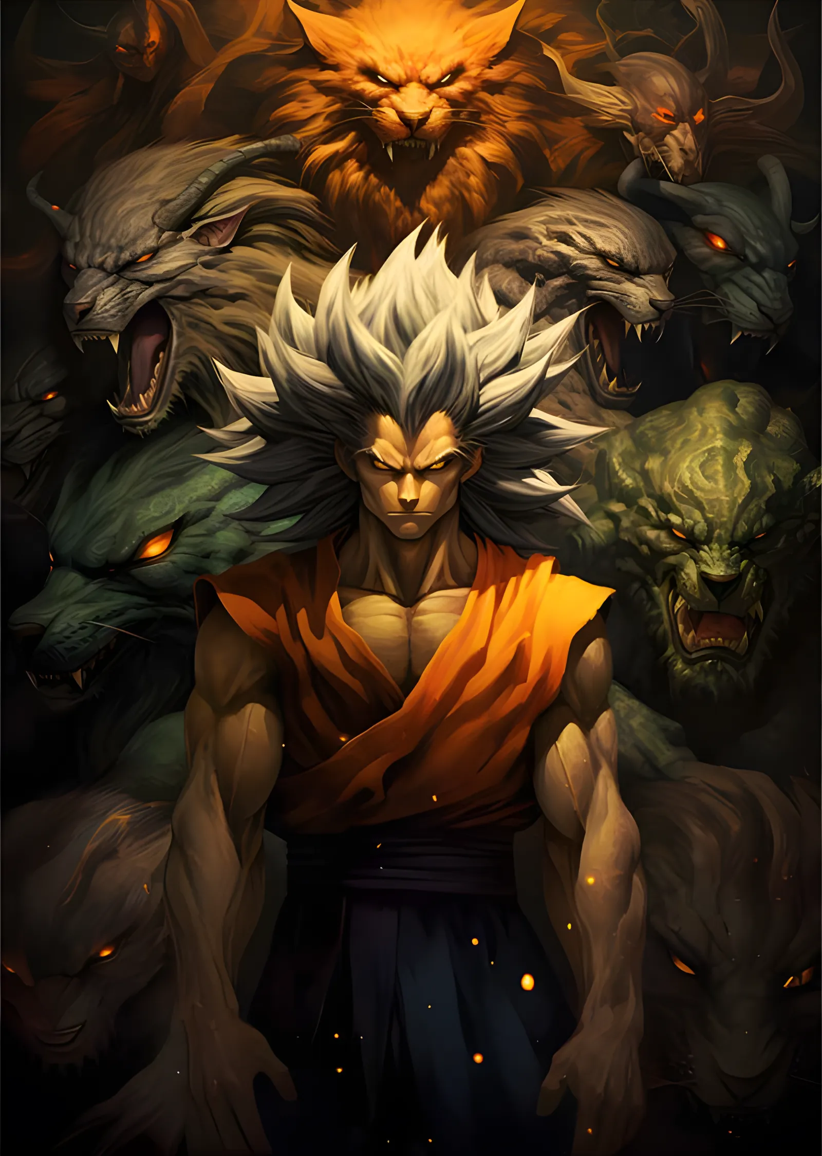 Goku - Canavar Suratlarının Ortasında metal tablo