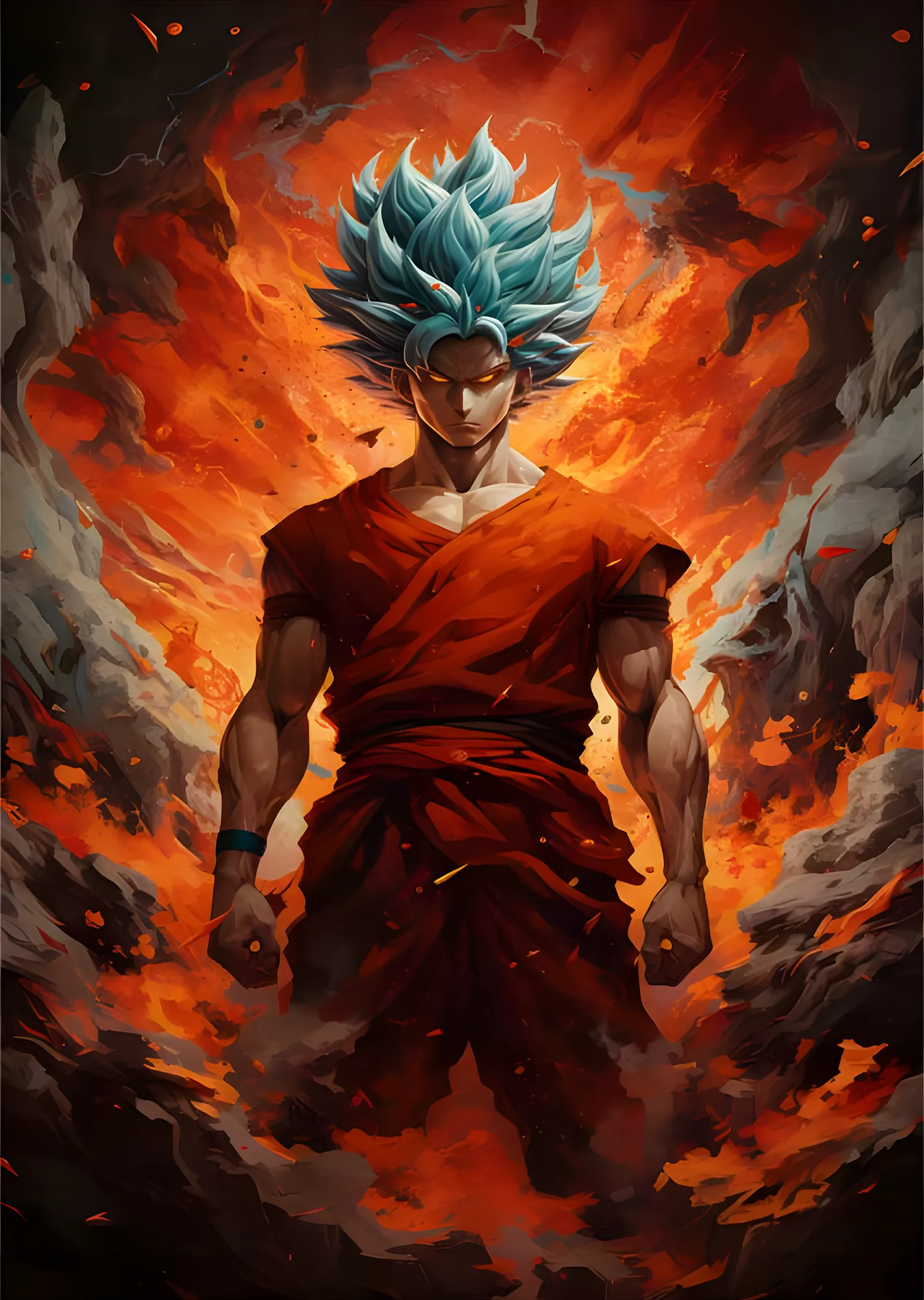 Goku - Mavi Aura ve Lav Duvarı metal tablo