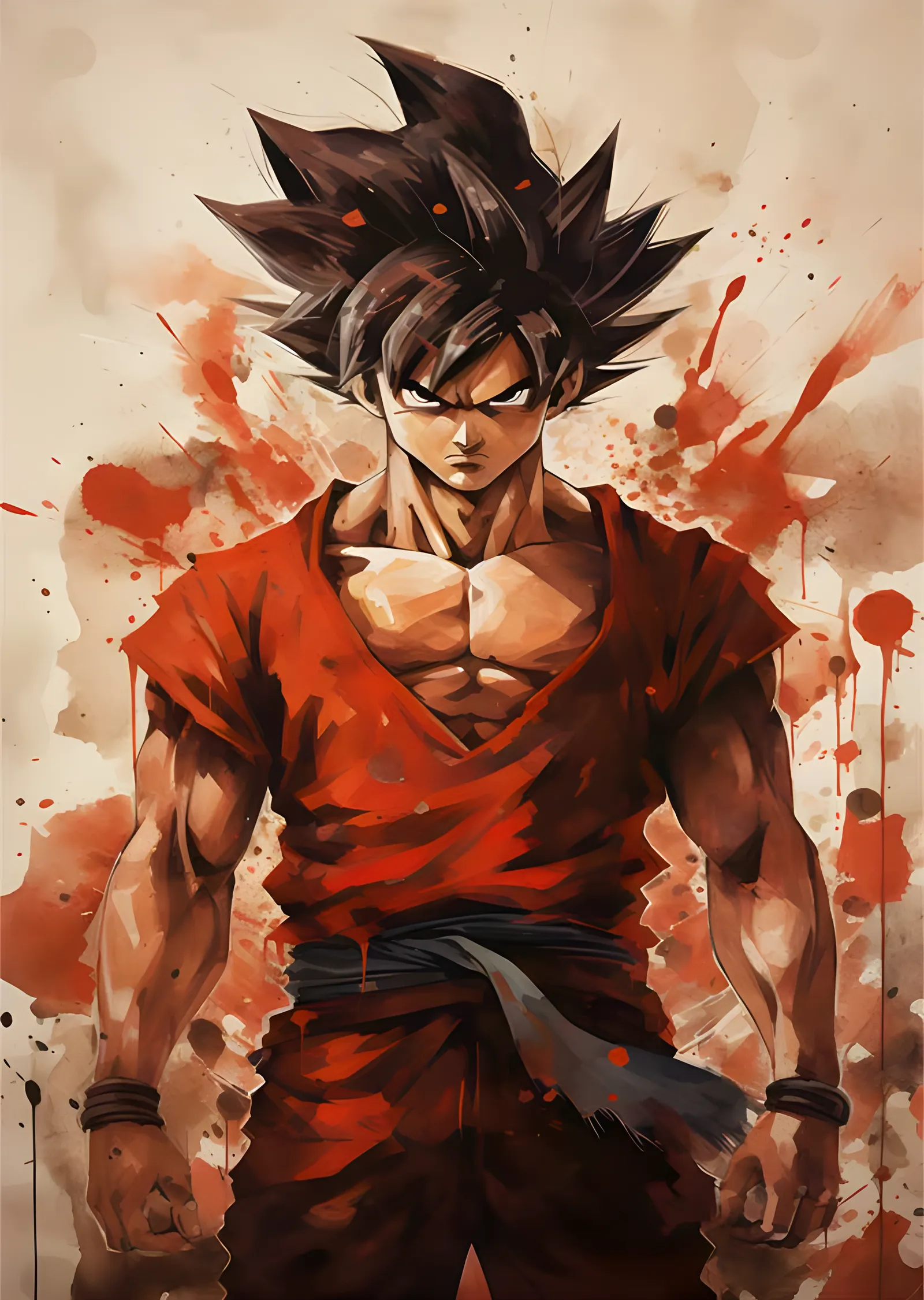 Goku - Kızıl Suluboya Sıçraması metal tablo