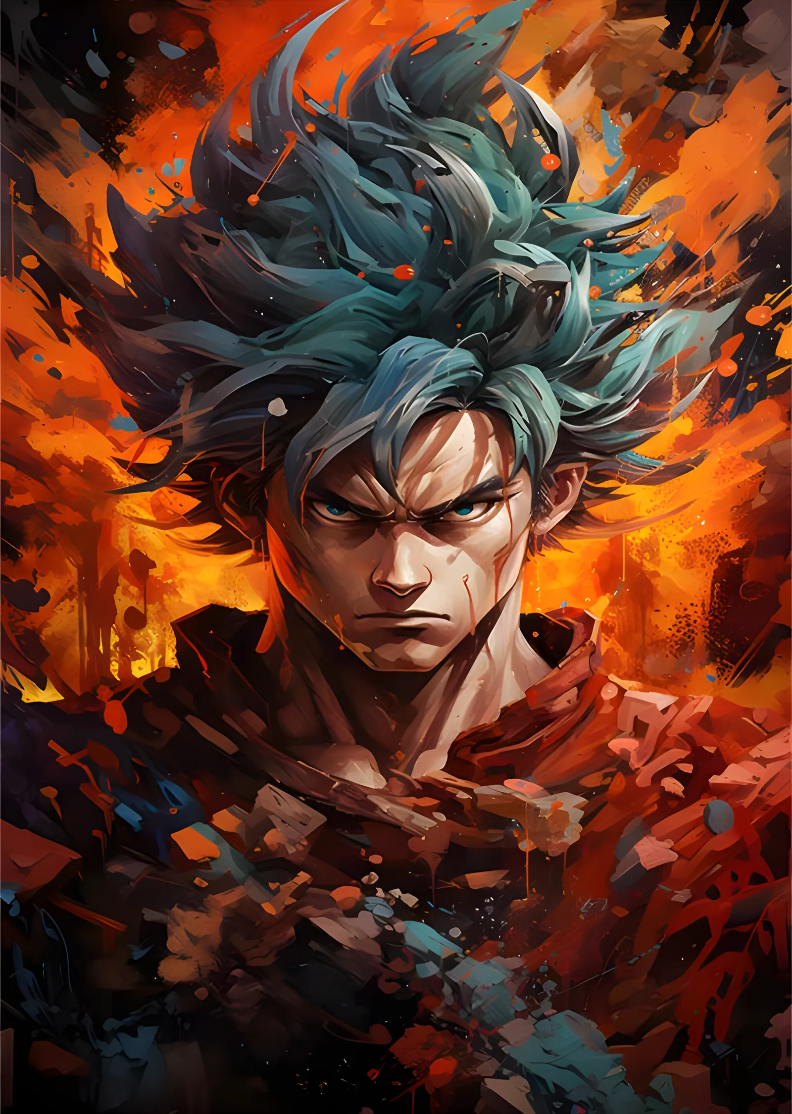 Goku - Turkuaz Saç ve Renk Patlaması metal tablo