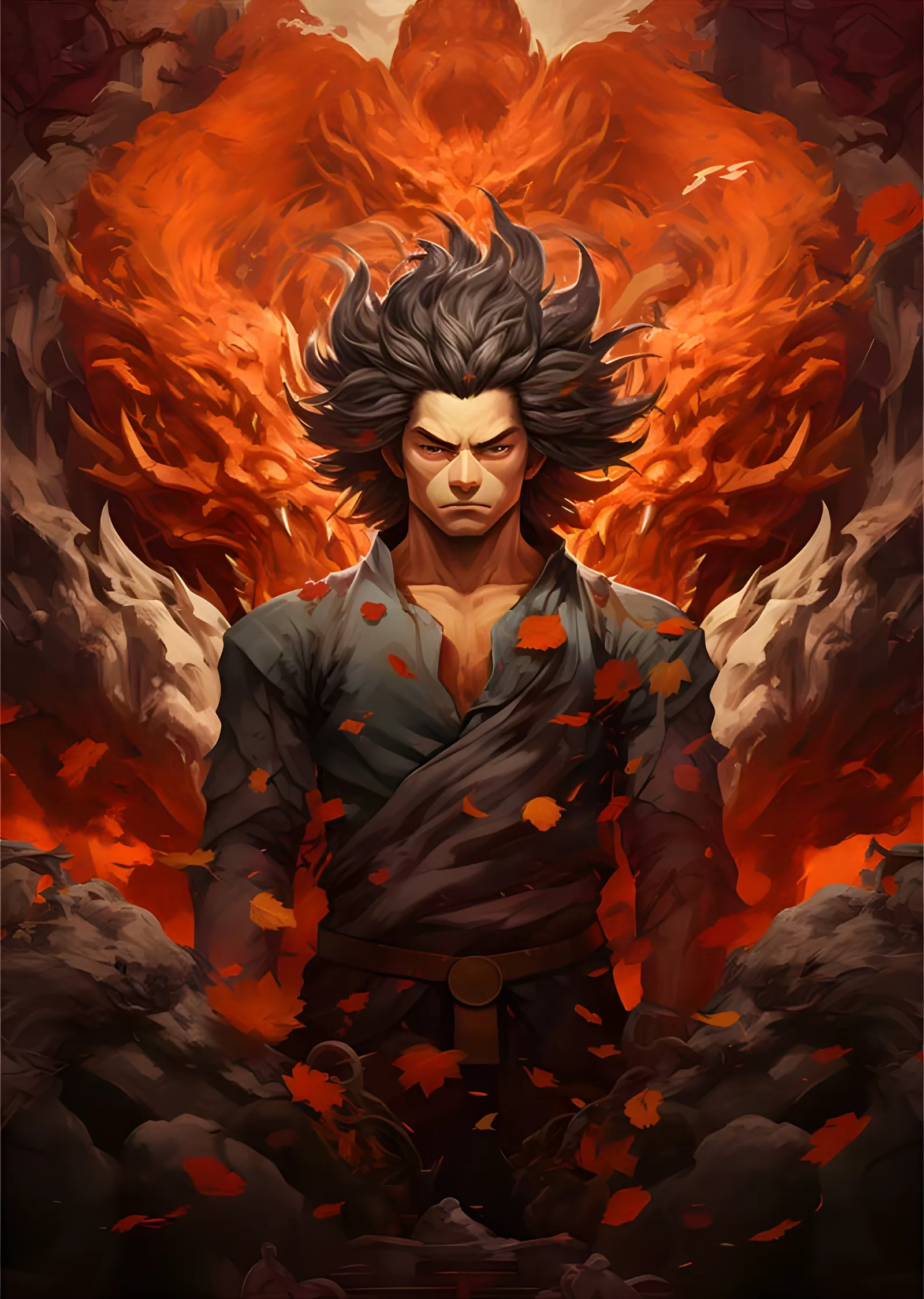Goku - Alev Kanatlar ve Savrulan Yapraklar metal tablo