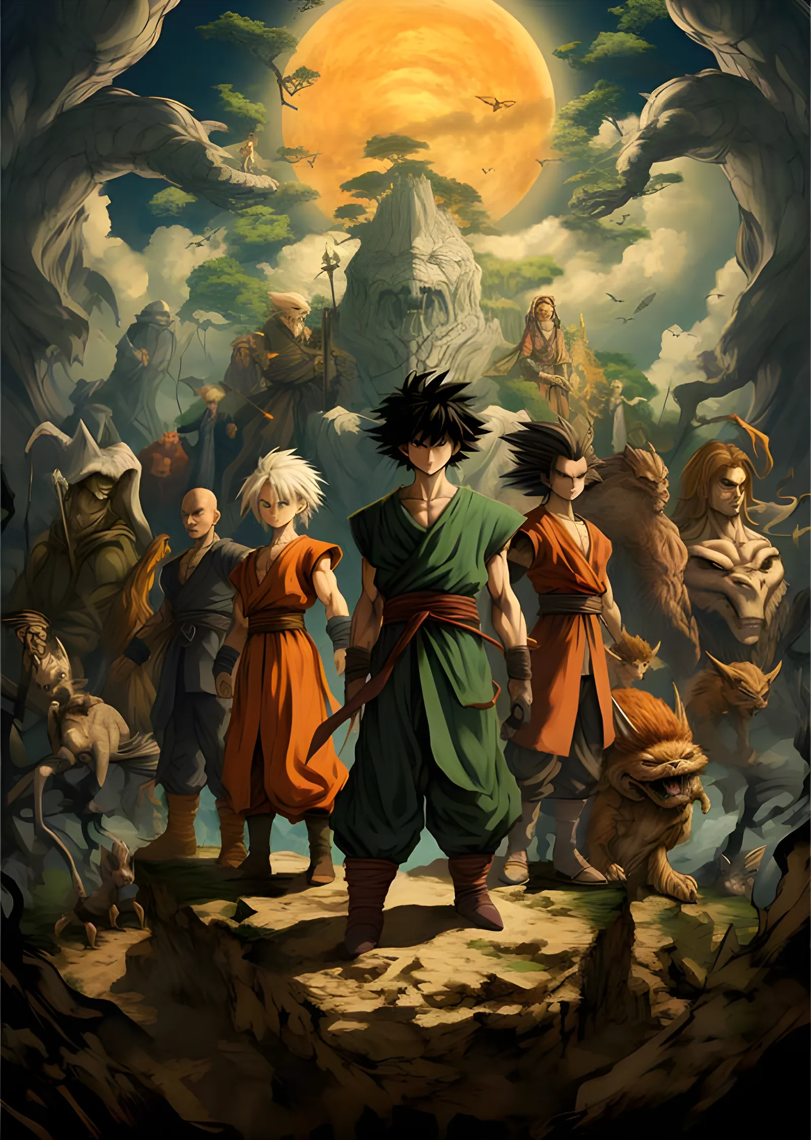 Goku ve Dragon Ball Kadrosu - Dolunaylı Zirve metal tablo