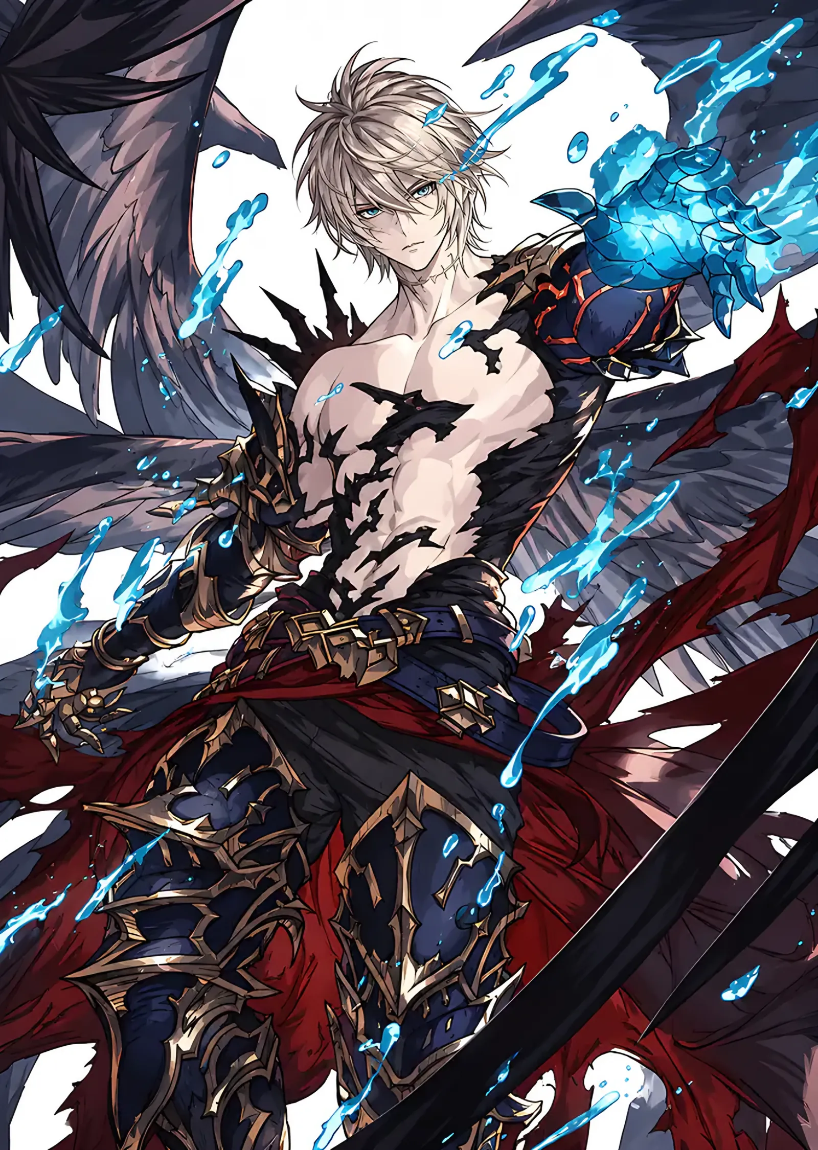 Granblue Fantasy: Kanatlı Beyaz Saçlı Savaşçı metal tablo