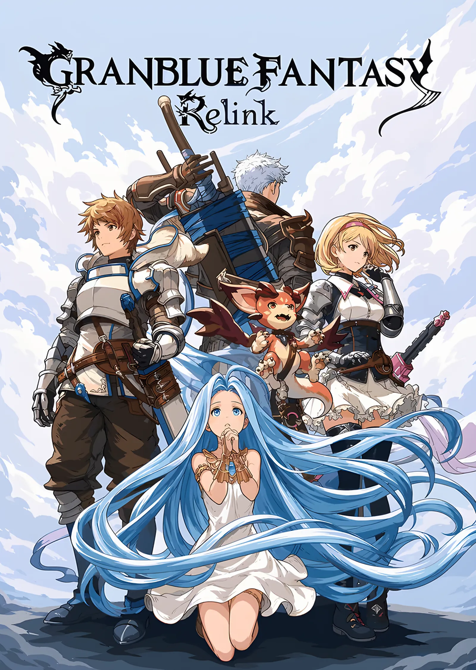 Granblue Fantasy Relink: Mavi Saçlı Lyria ve Kadro metal tablo