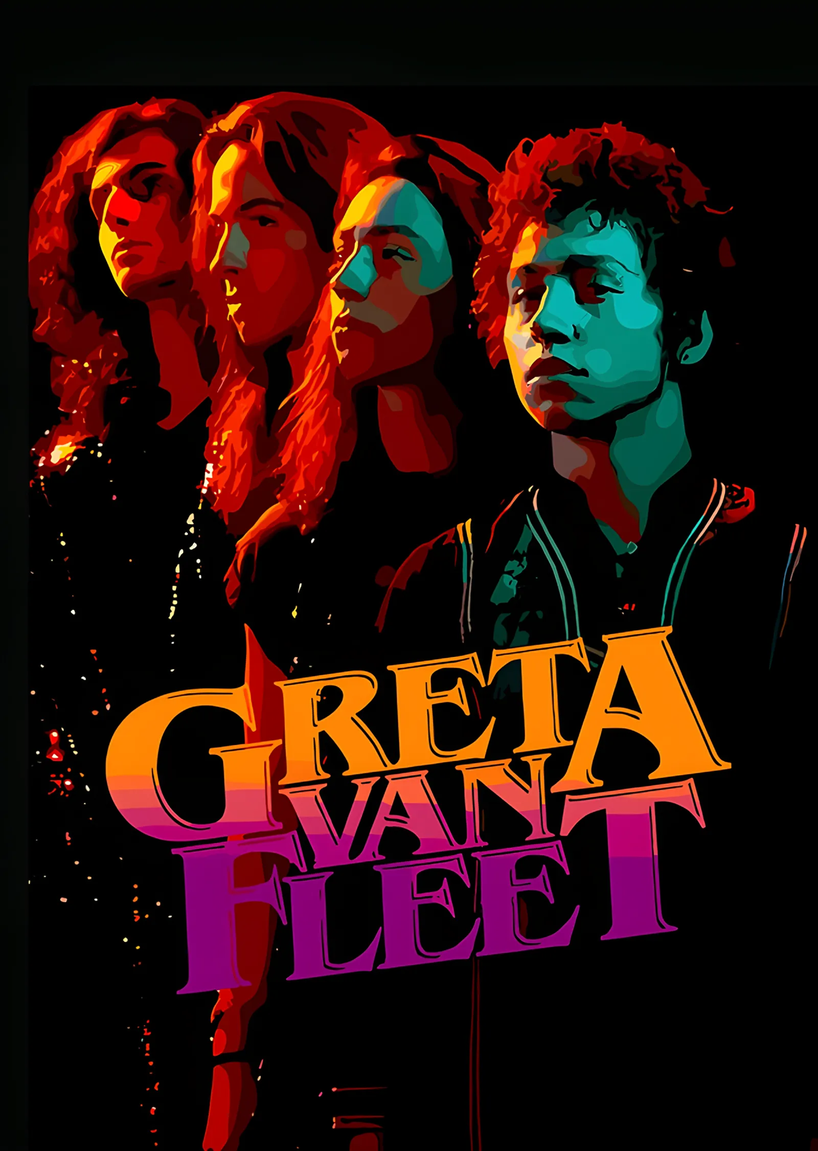 Greta Van Fleet - Neon Portre Dörtlüsü metal tablo