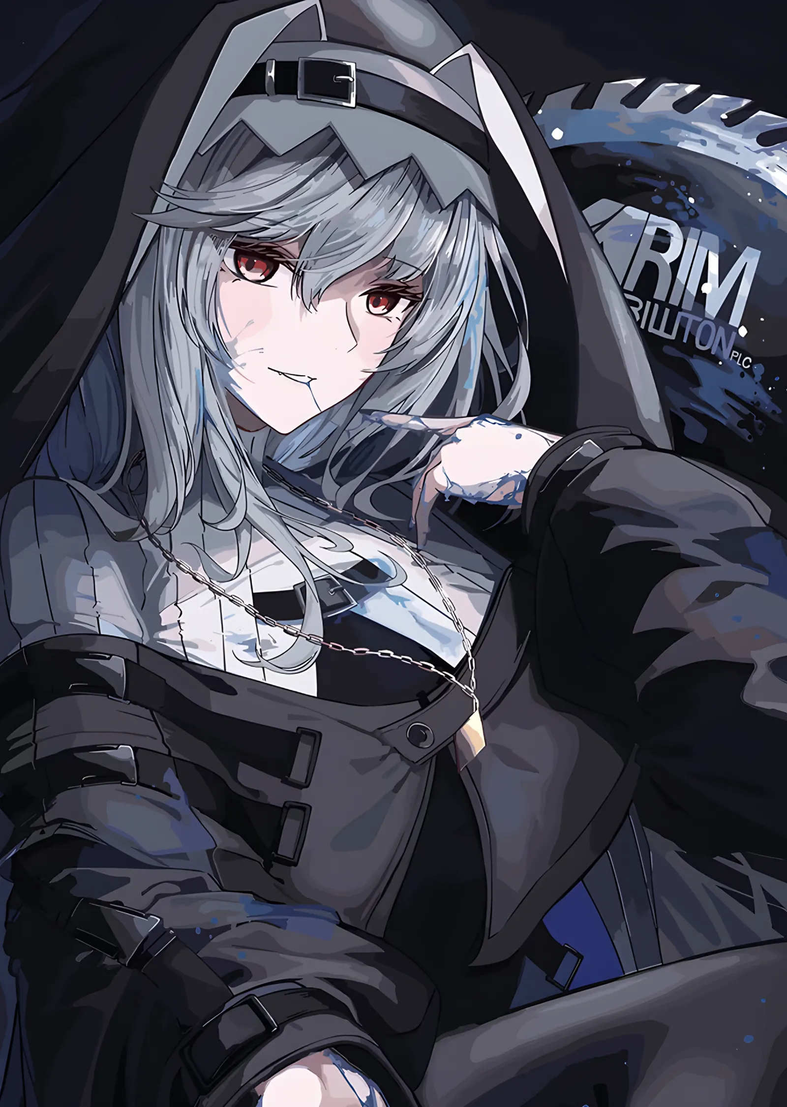 Gri Saçlı Başlıklı Anime Kız Portresi metal tablo