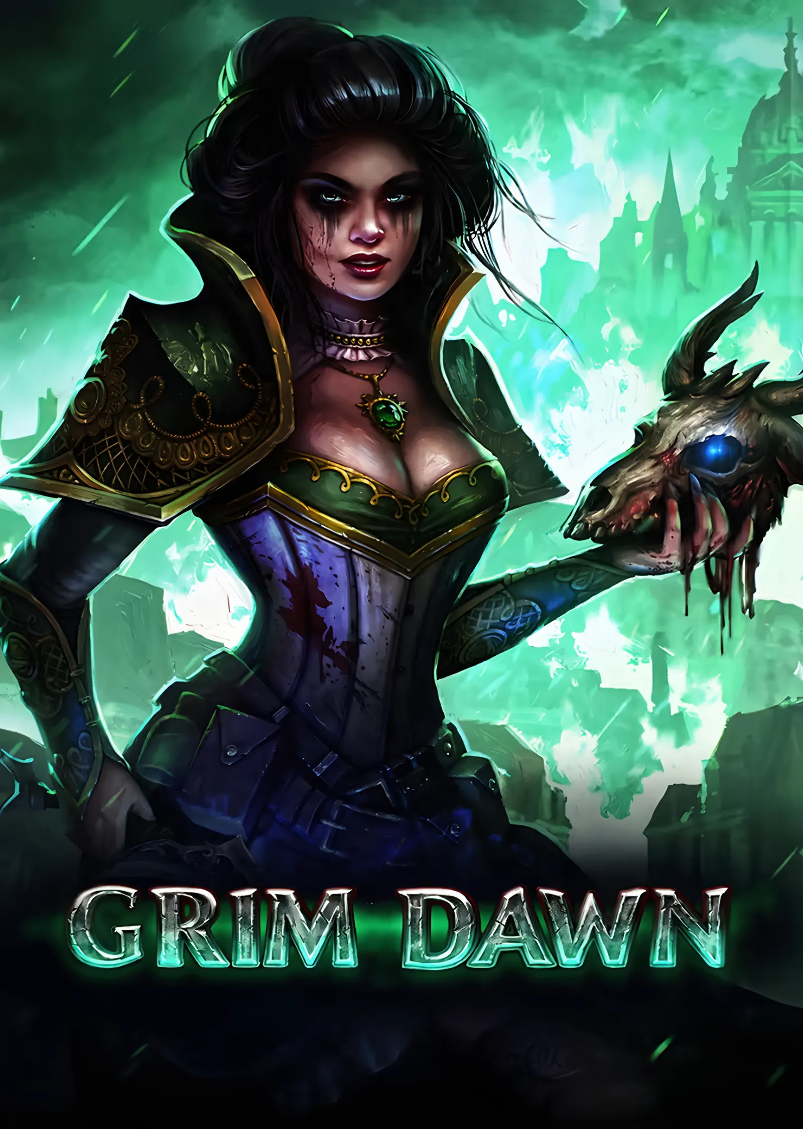 Grim Dawn: Yeşil Işıkta Büyücü Kadın metal tablo
