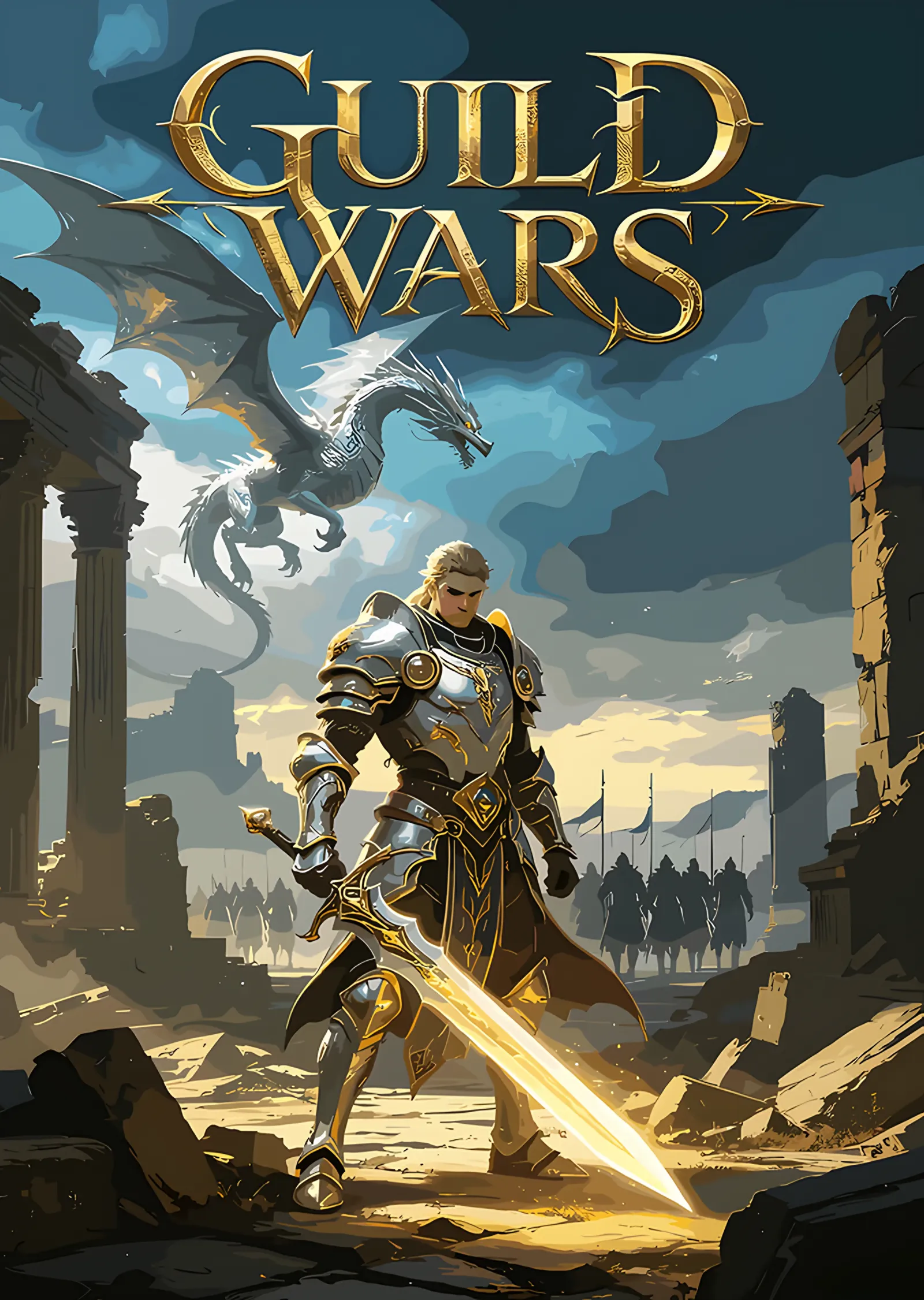 Guild Wars: Harabede Altın Kılıçlı Şövalye metal tablo