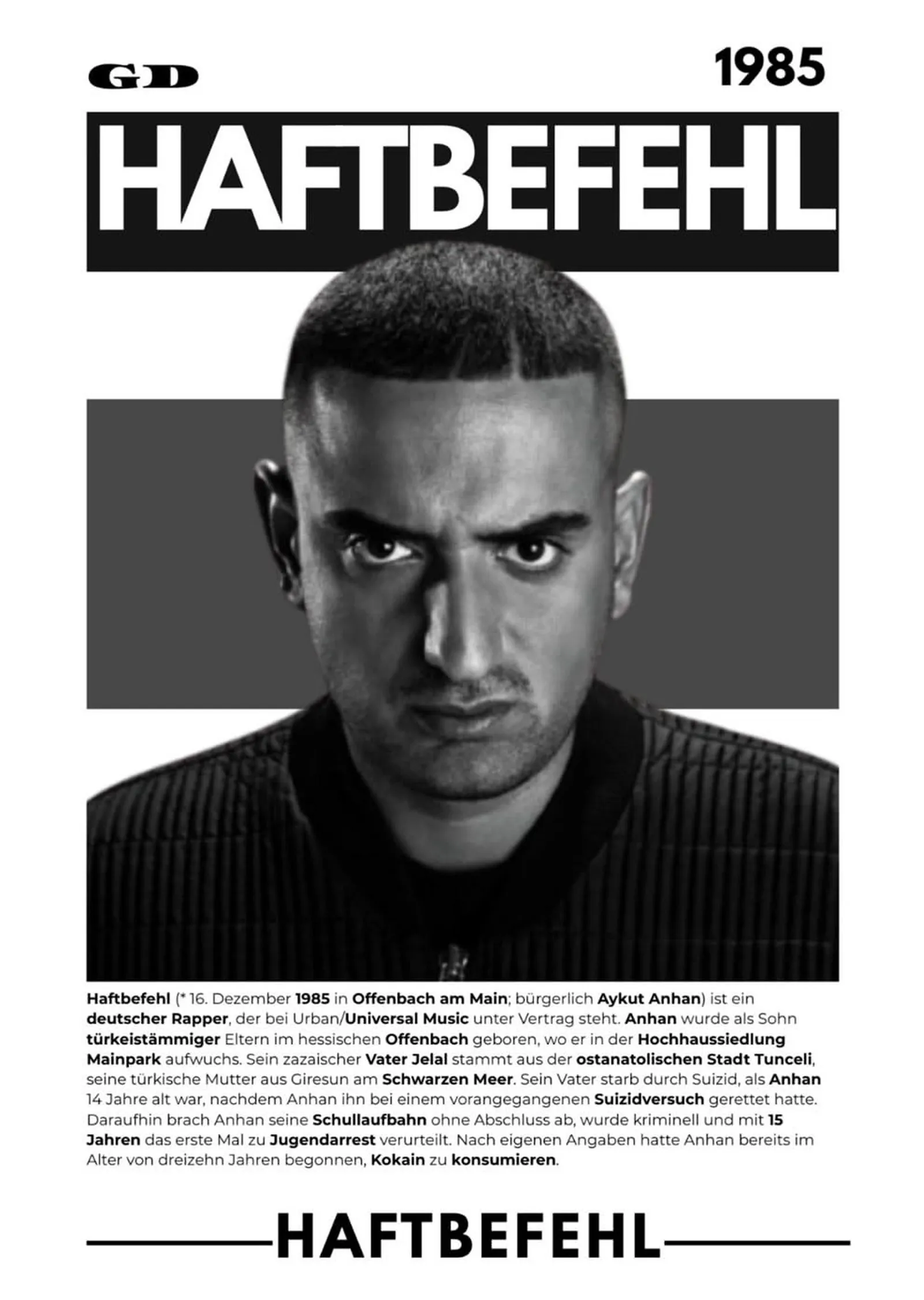 Haftbefehl: 1985 Künye Afişi metal tablo