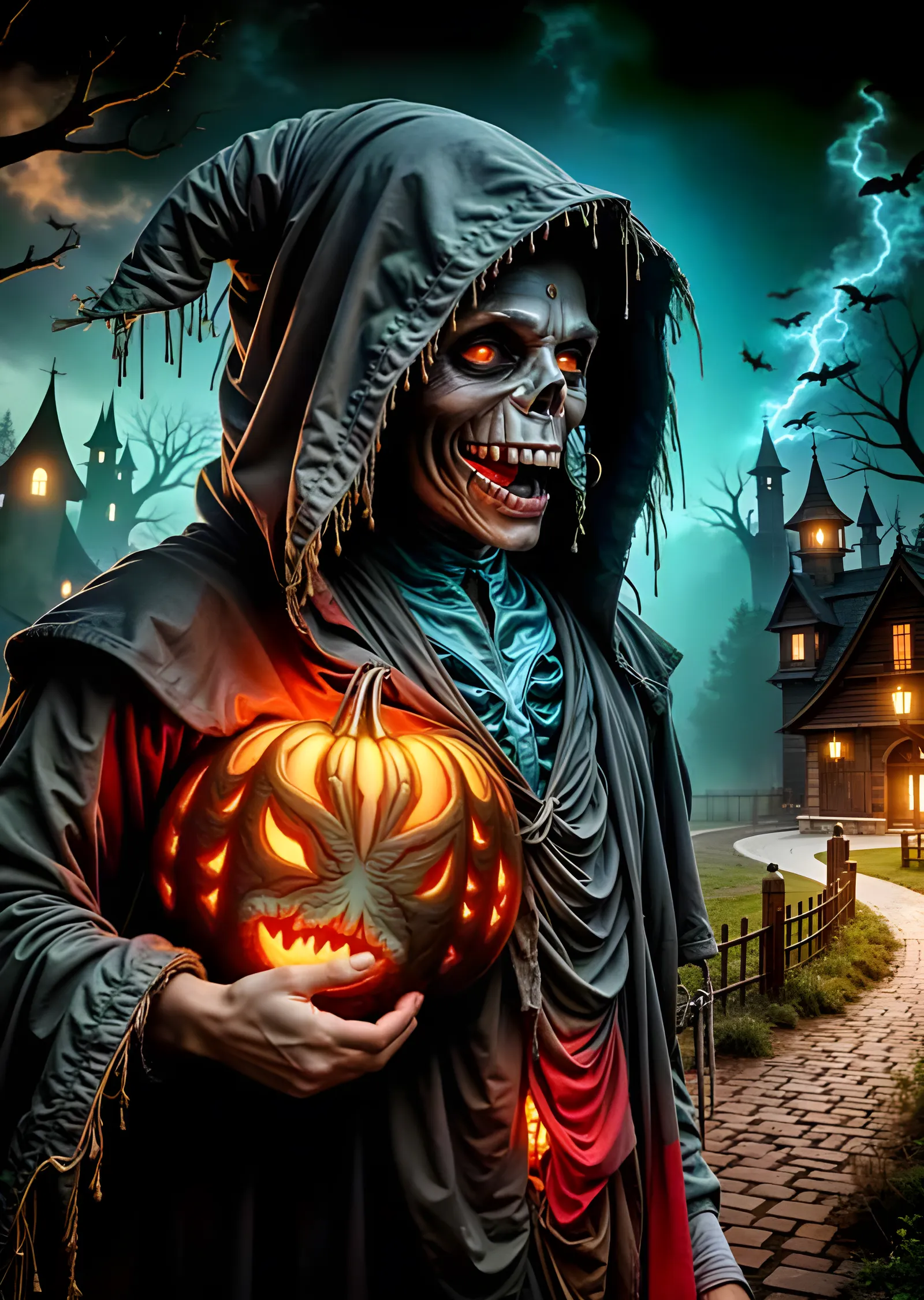 Halloween Azrail - Alevli Balkabağı metal tablo