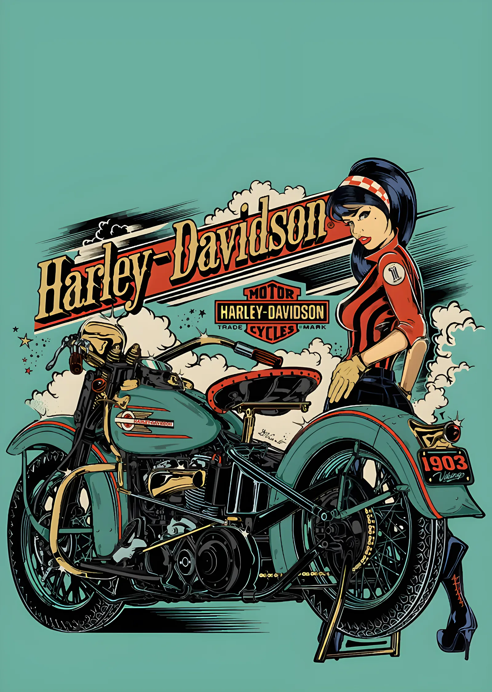 Harley-Davidson: 1903 Pinup Afişi metal tablo