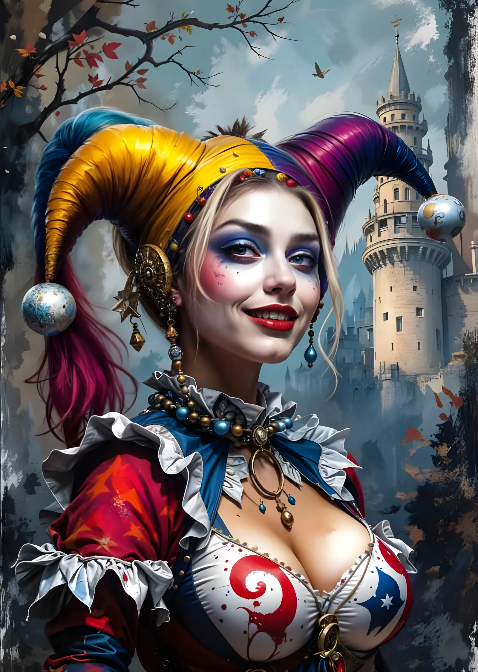 Harley Quinn - Şato Önünde Soytarı Prenses metal tablo