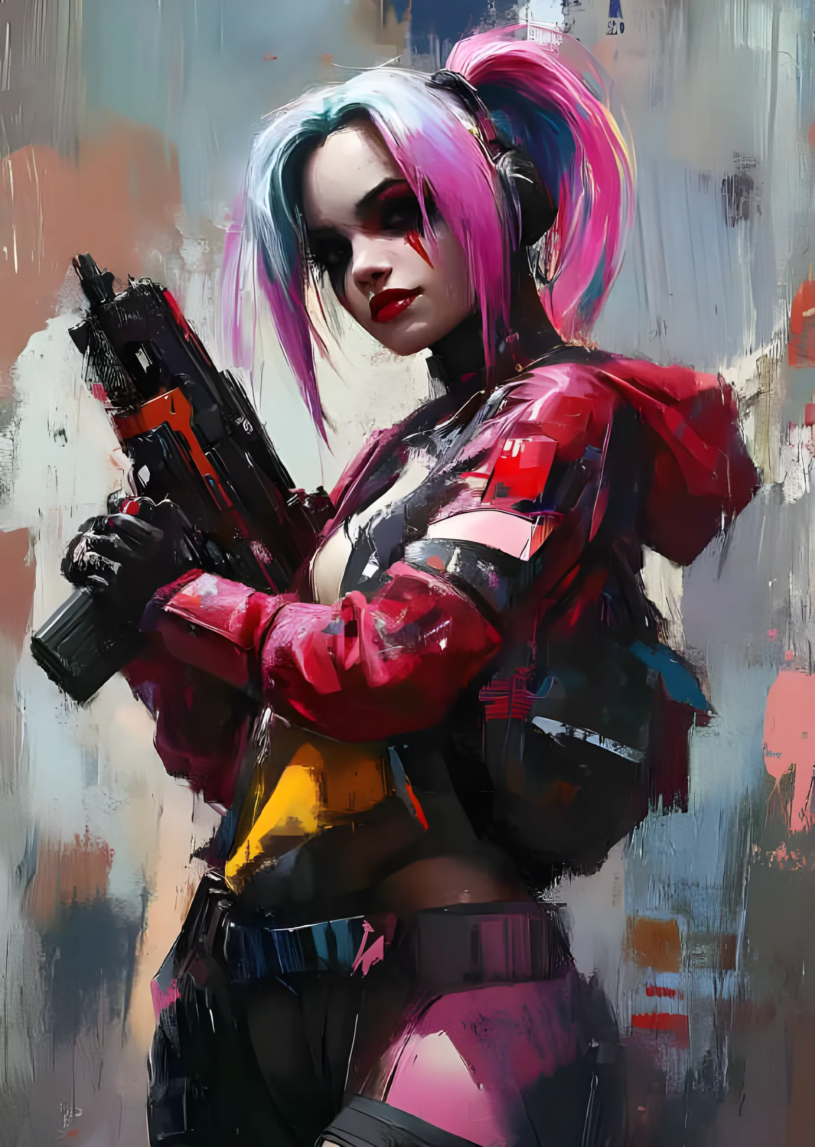 Harley Quinn - Soyut Fırça Darbeleri metal tablo