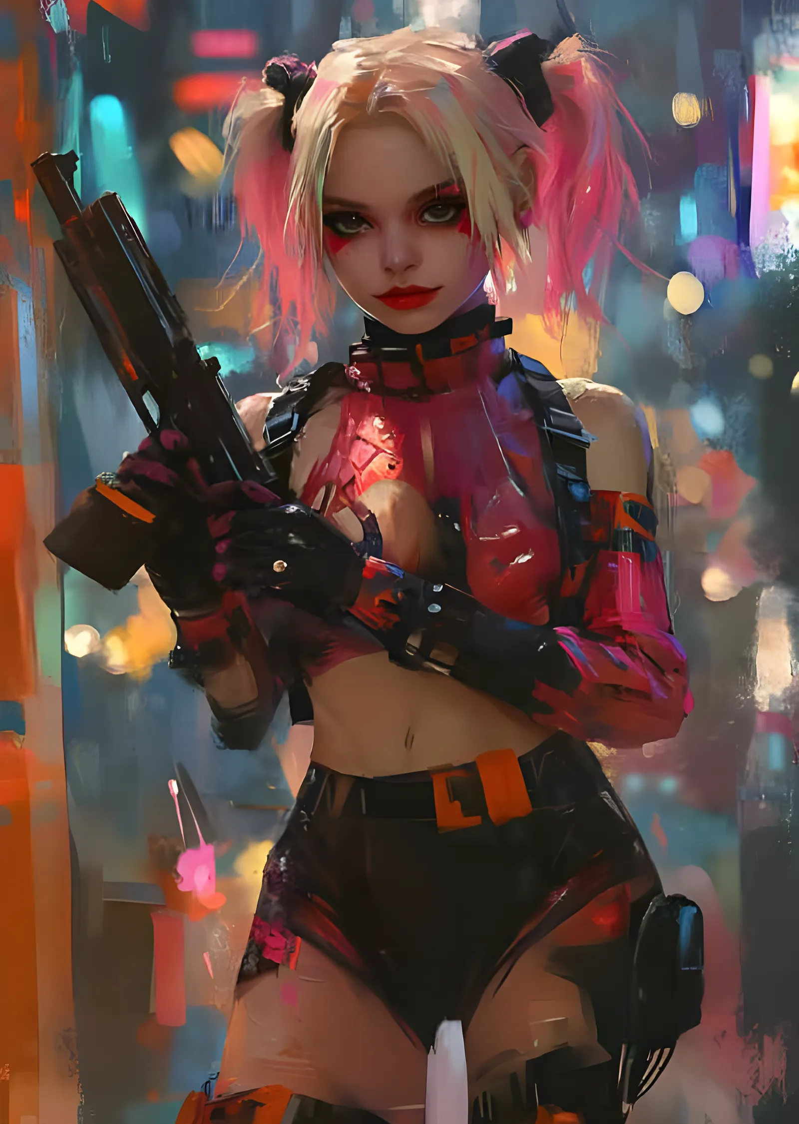 Harley Quinn - Neon Şehir Gecesi metal tablo