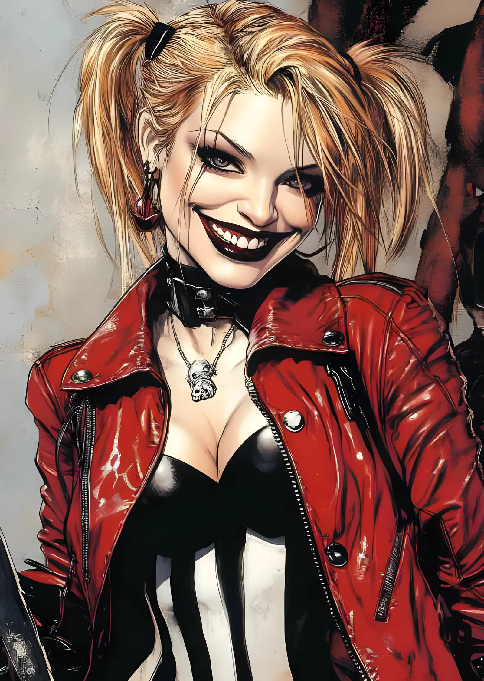 Harley Quinn - Kırmızı Ceket, Vektör Çizgi metal tablo