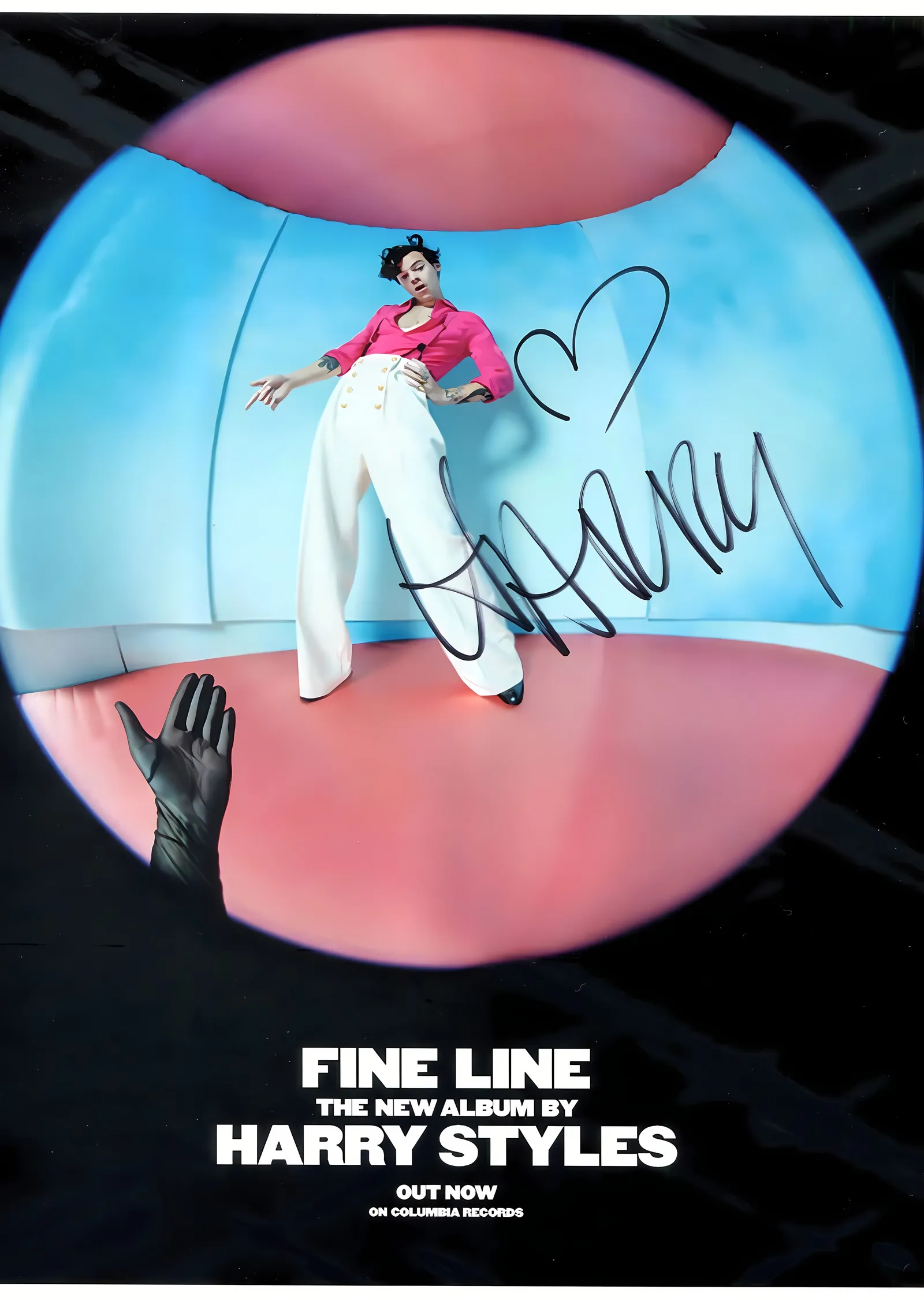 İmza ve Kalp Desenli Harry Styles Fine Line metal tablo