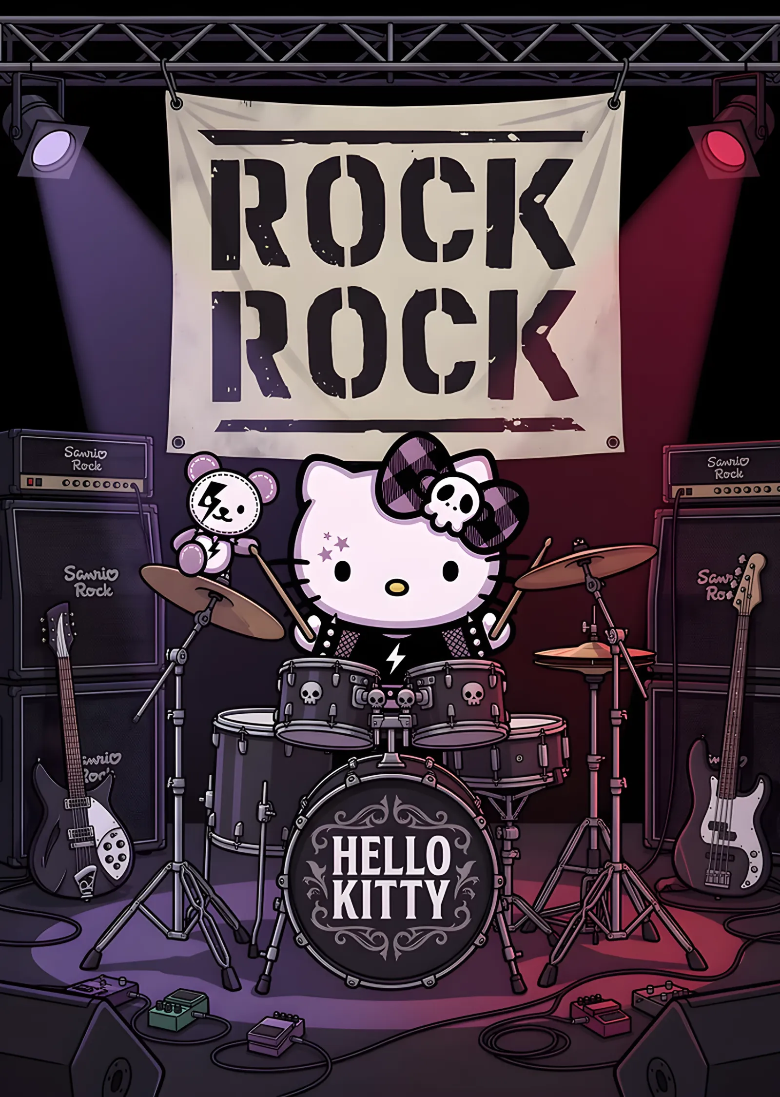 Hello Kitty: Sahnedeki Rock Davulcusu metal tablo