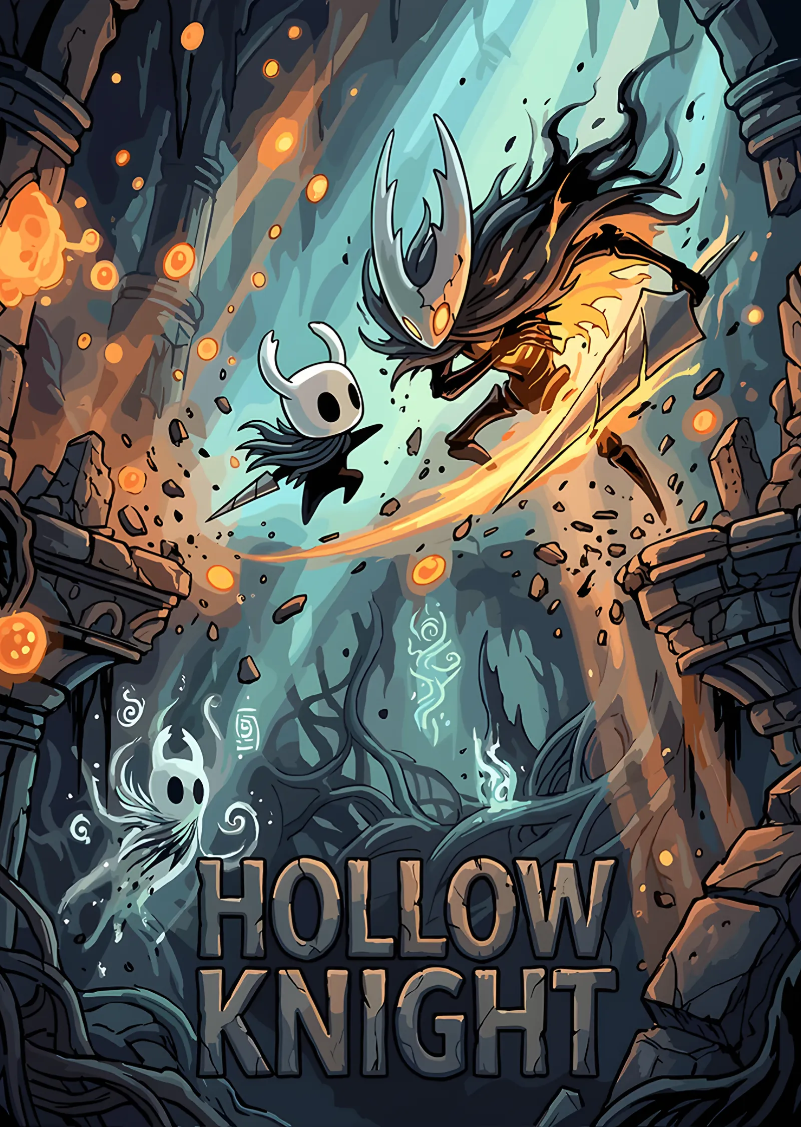Hollow Knight: Mavi Mağarada Çarpışma metal tablo