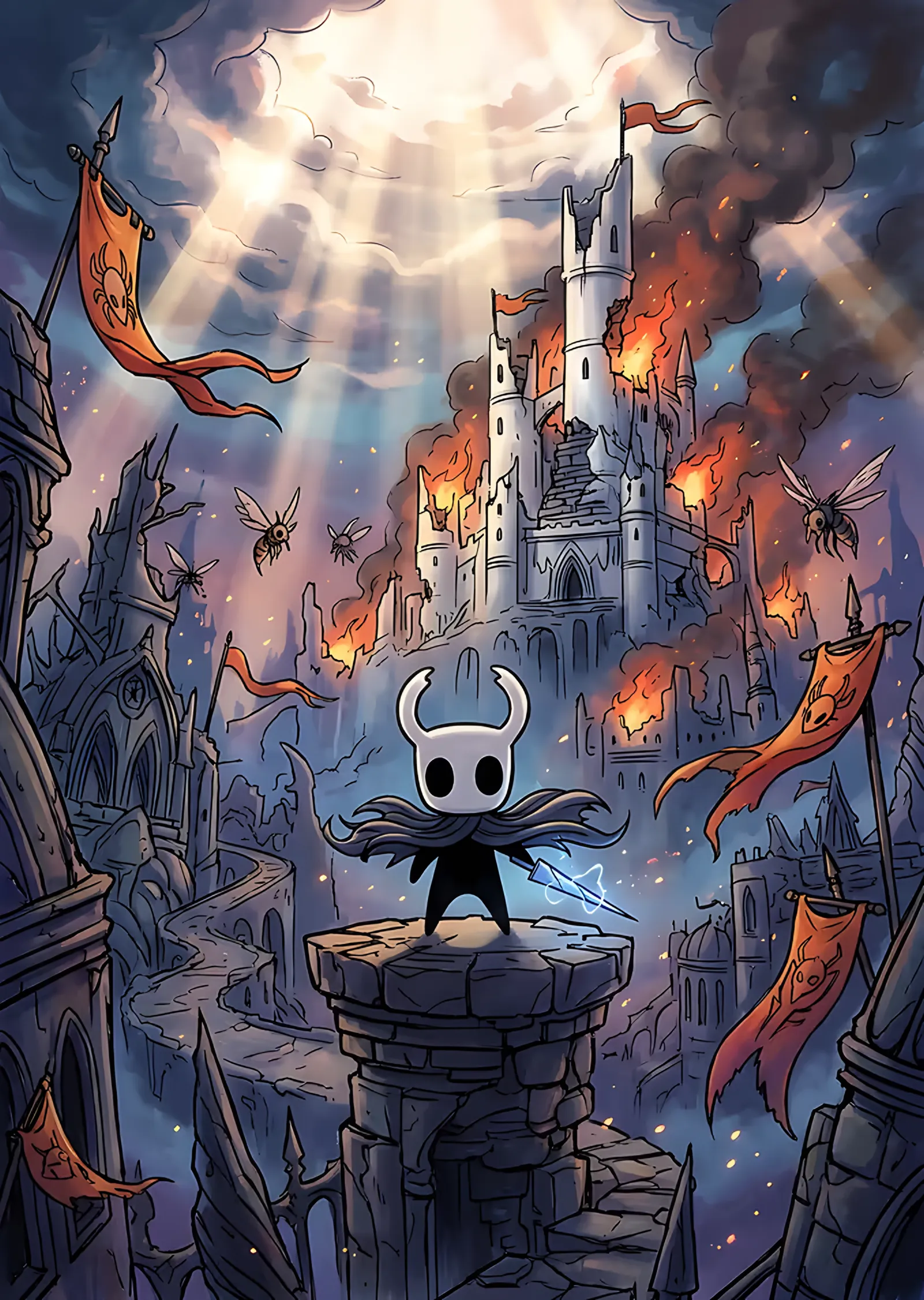 Hollow Knight: Yanan Kalenin Karşısında Şövalye metal tablo