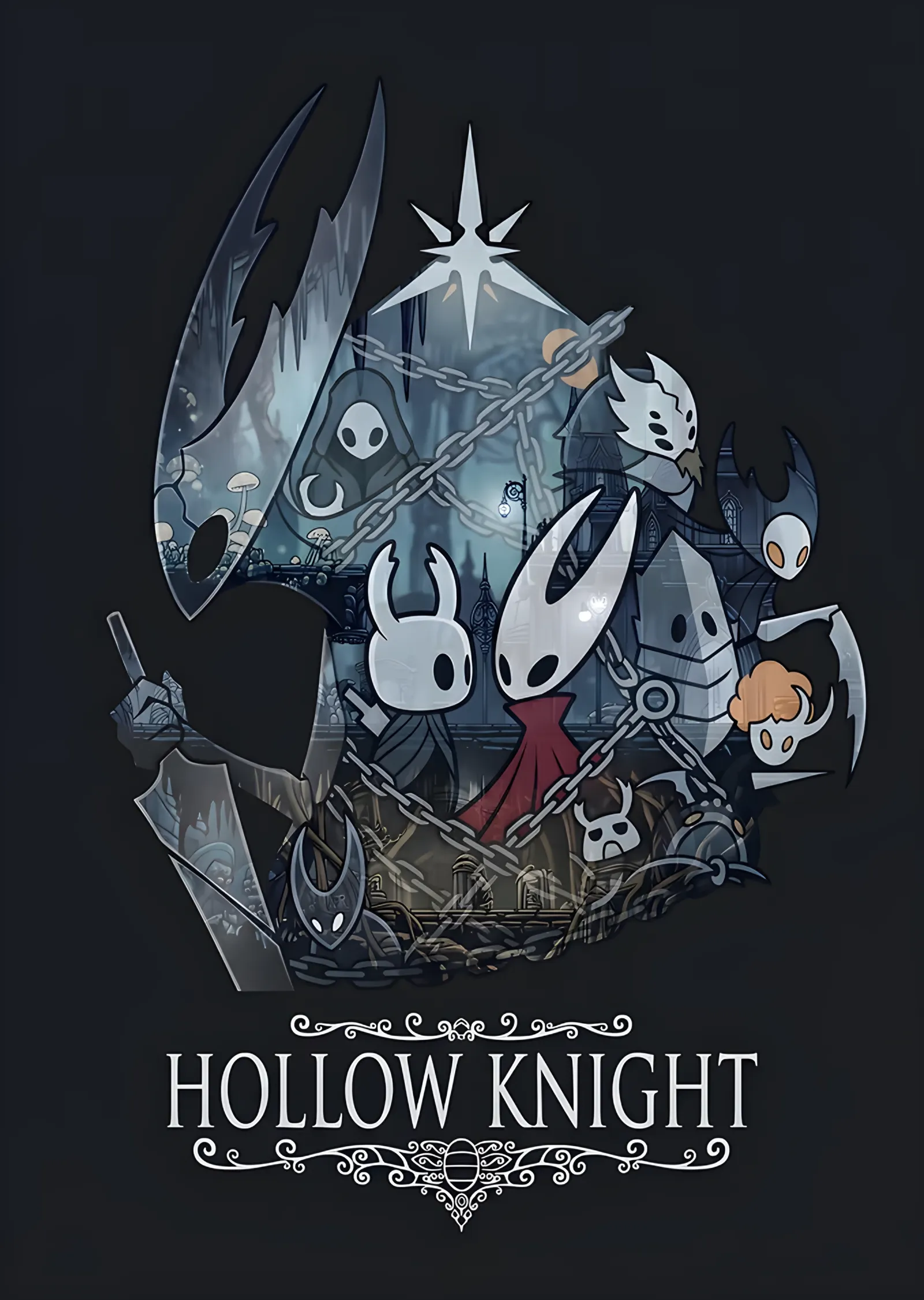 Hollow Knight: Yıldız Çerçevede Maskeli Kadro metal tablo
