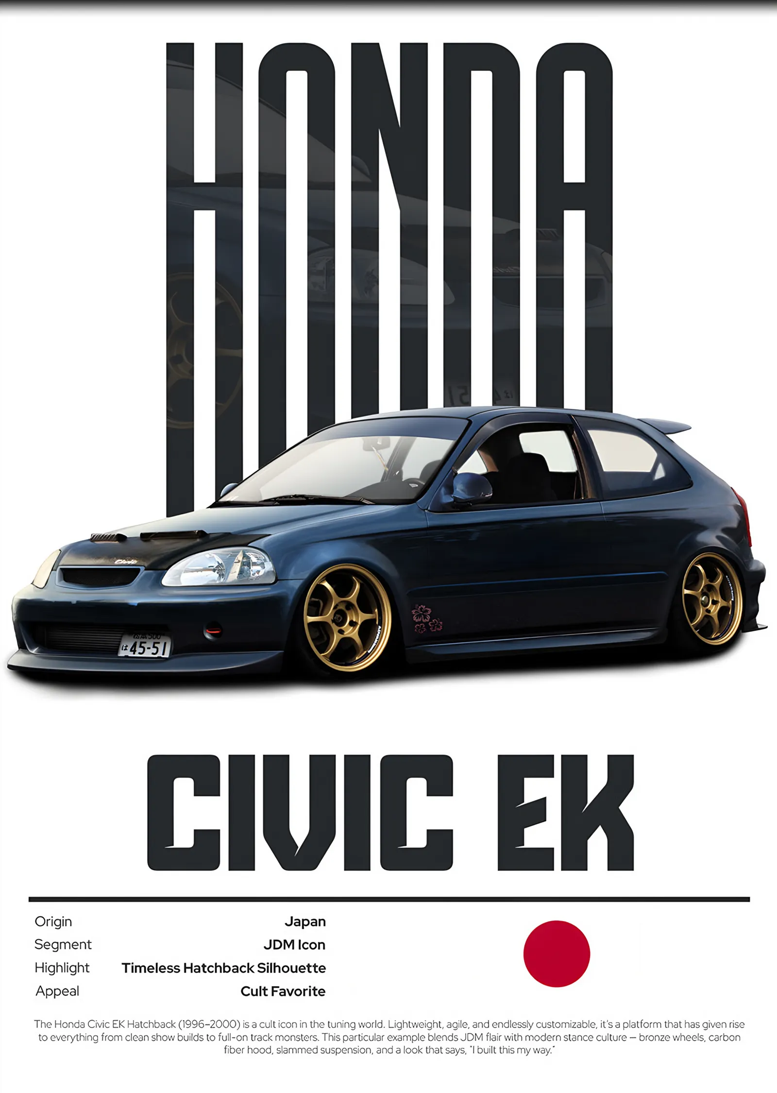 Honda Civic EK Künye metal tablo