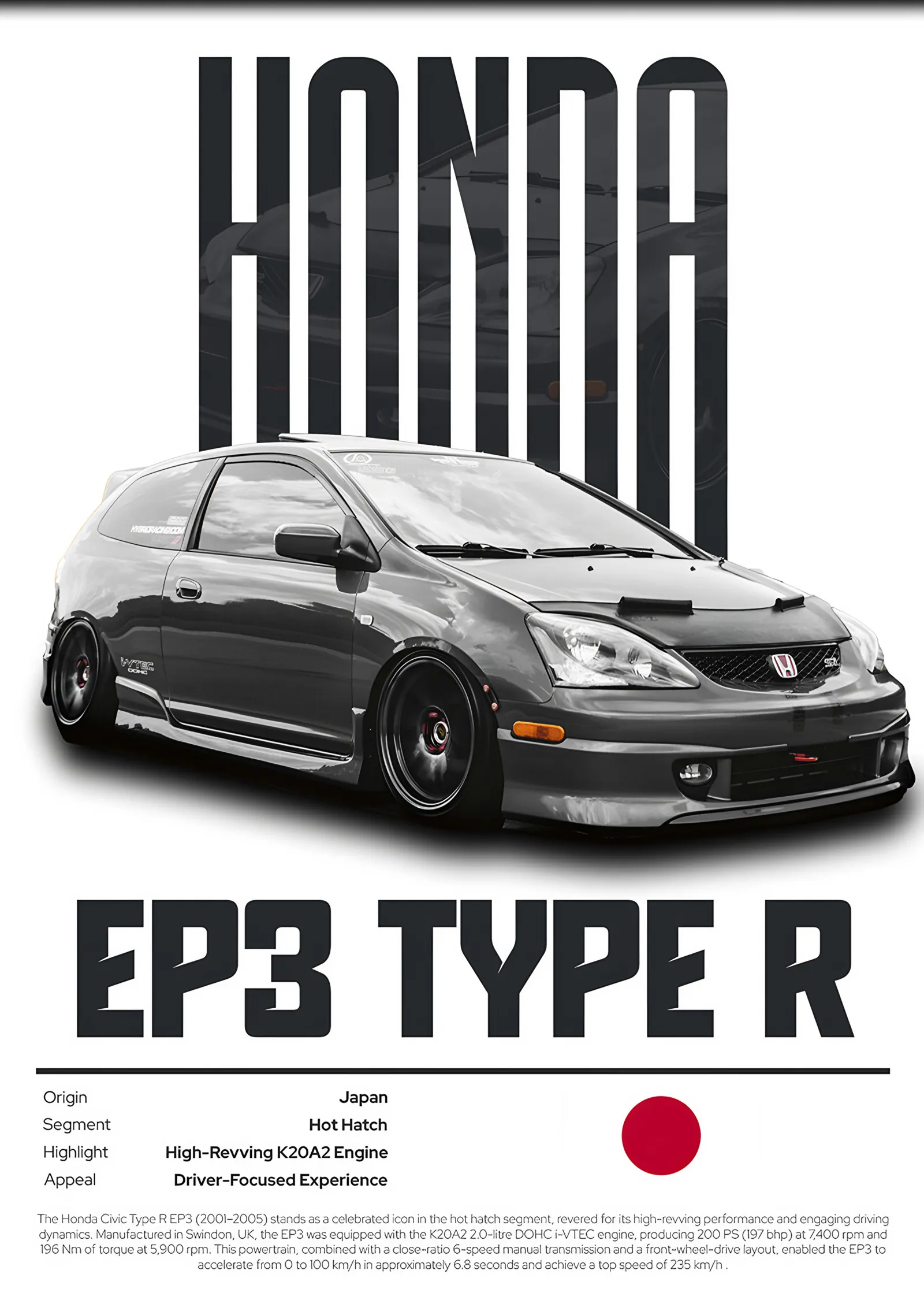 Honda Civic EP3 Type R Gri metal tablo