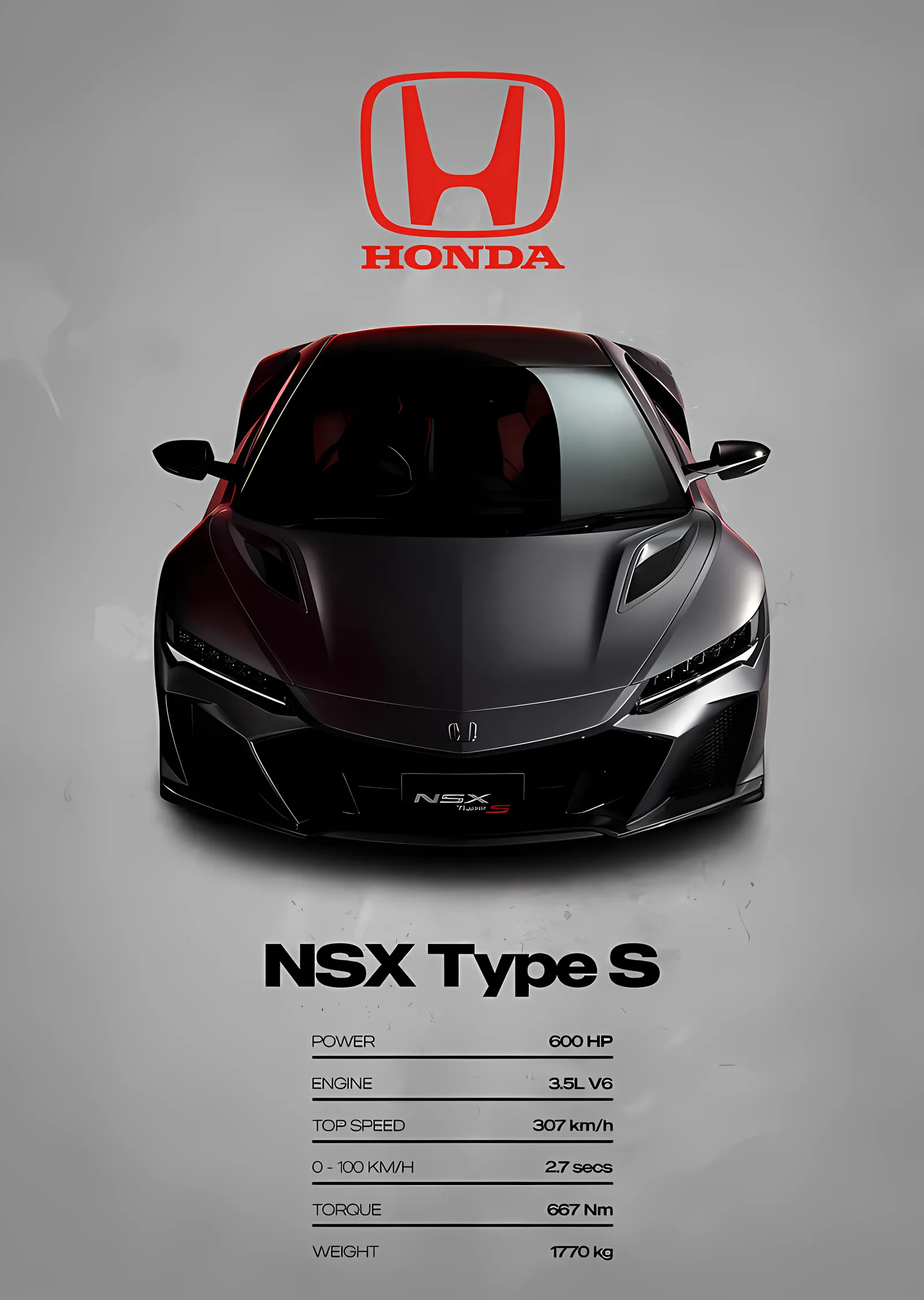 Honda NSX Type S: Önden Görünüm metal tablo