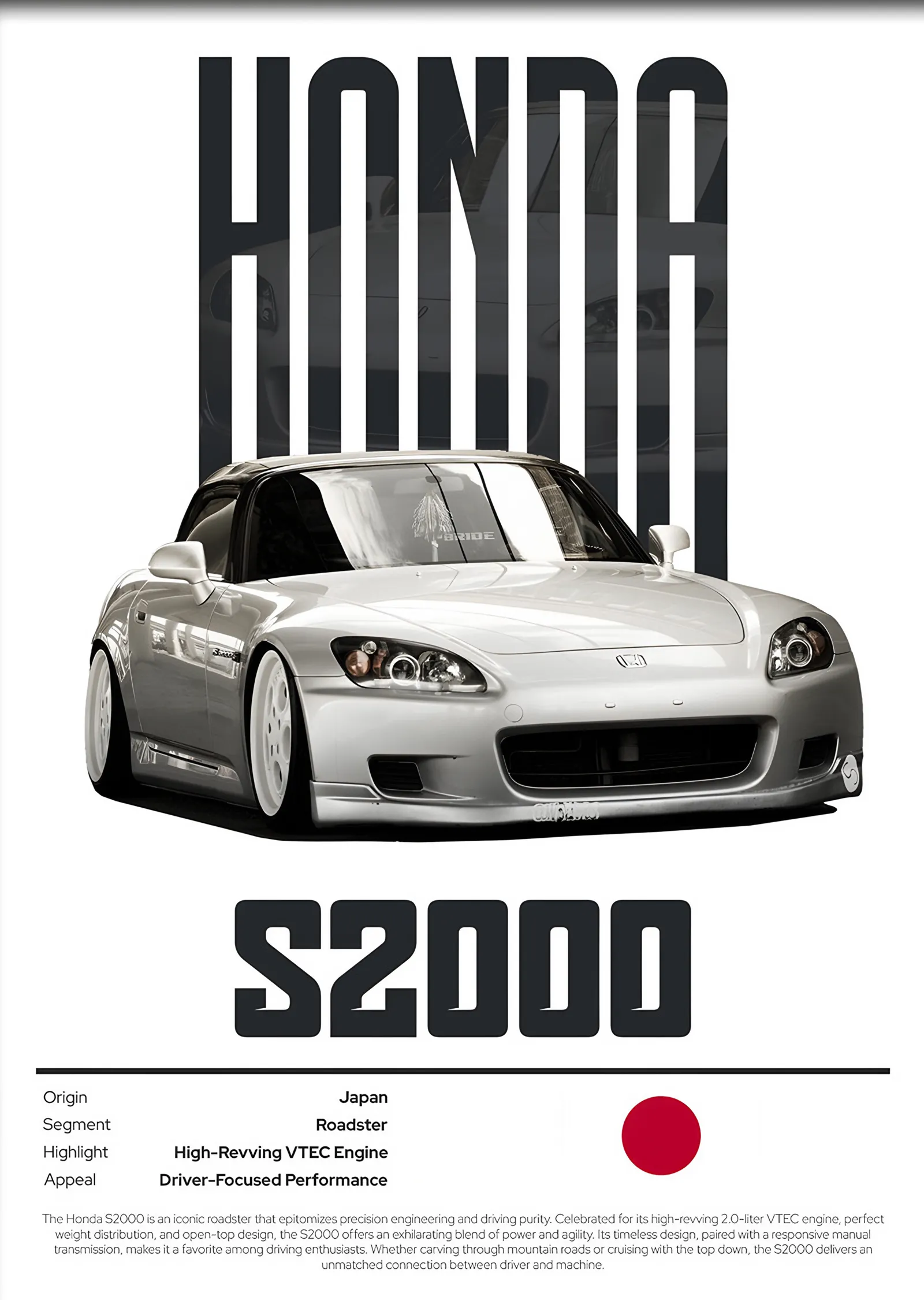 Honda S2000 Künye metal tablo
