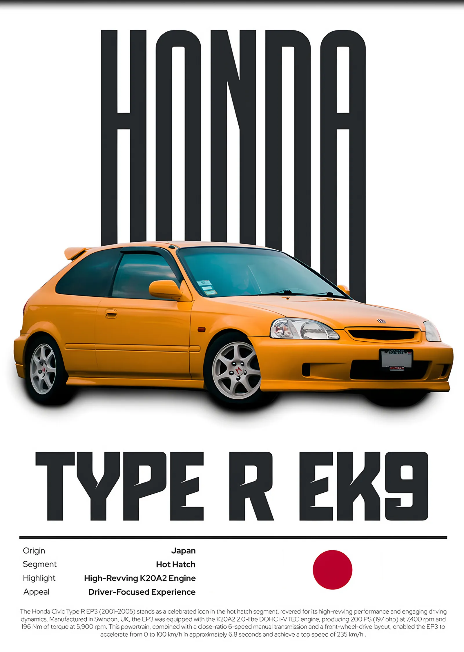 Honda Type R EK9 Künye metal tablo
