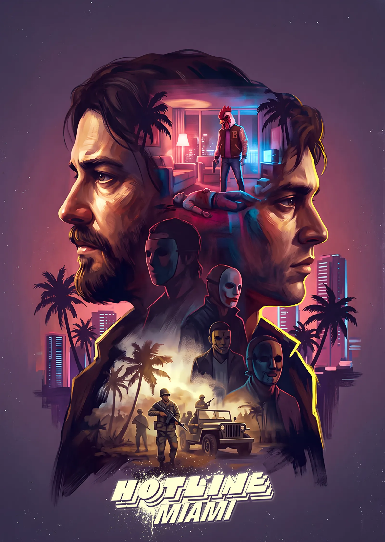 Hotline Miami: Palmiyeli Şehirde İki Portre metal tablo