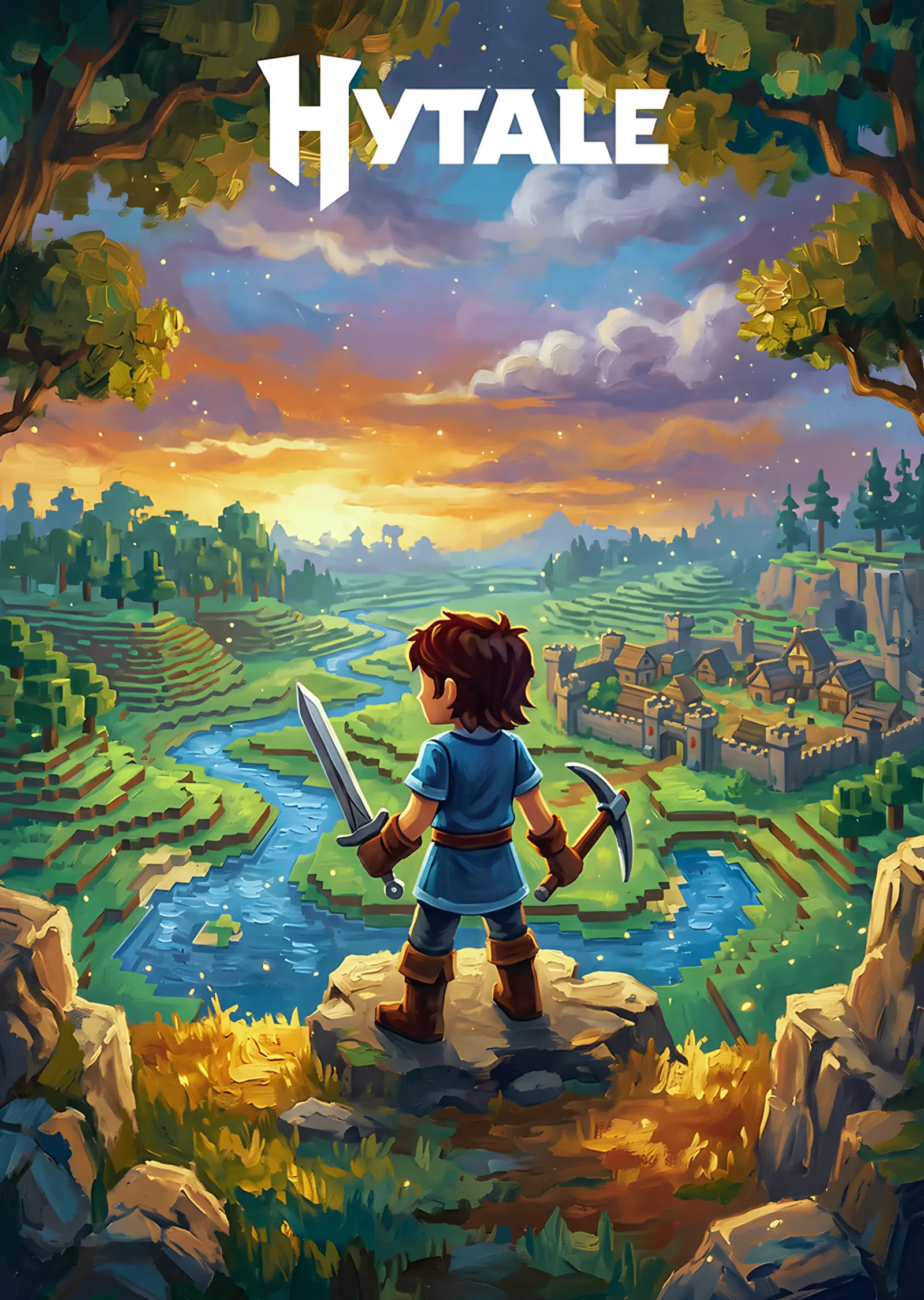 Hytale: Gün Batımında Vadiye Bakan Kahraman metal tablo