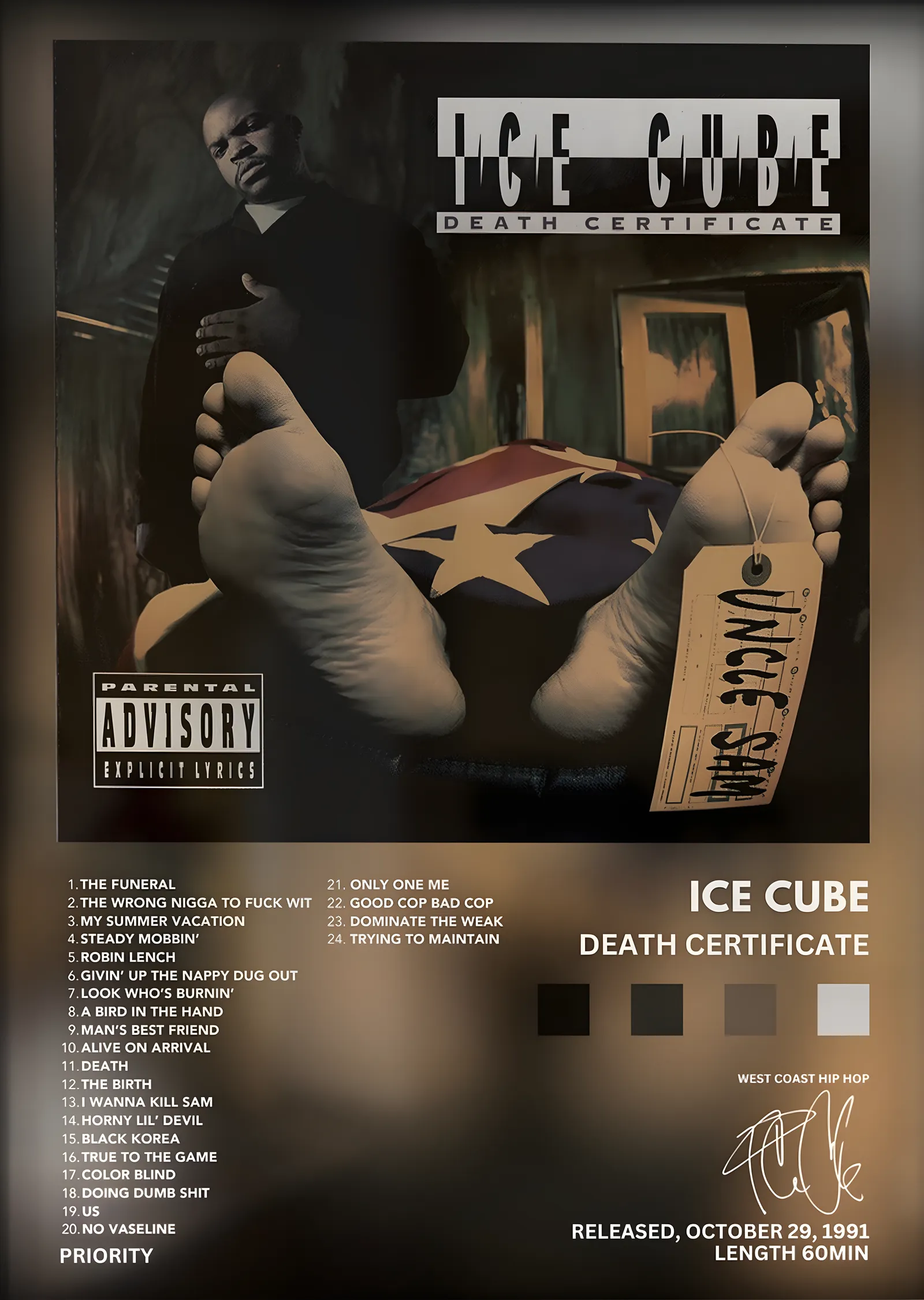 Ice Cube: Death Certificate metal tablo