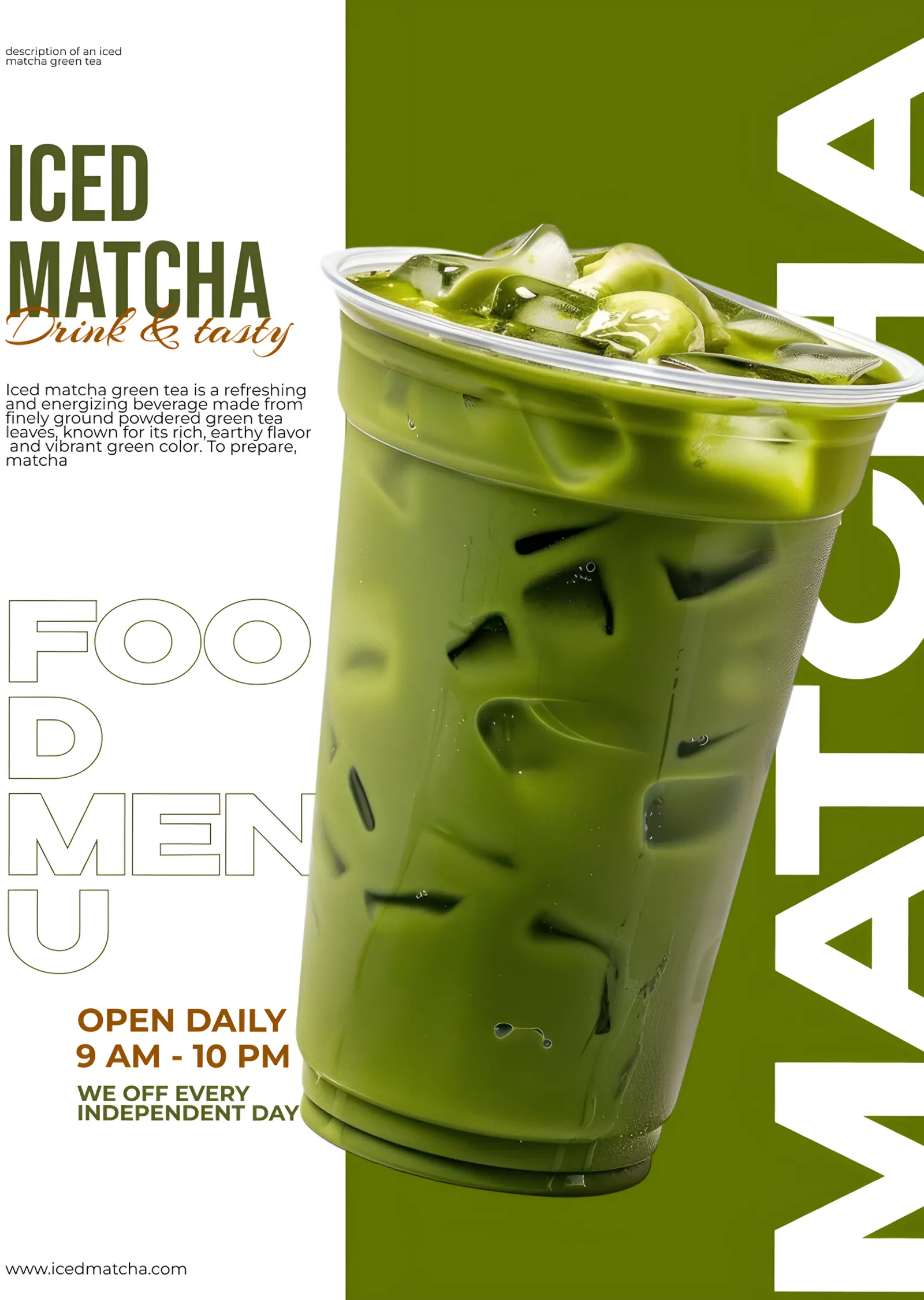 Iced Matcha: Yeşil Zeminde Buzlu Bardak metal tablo