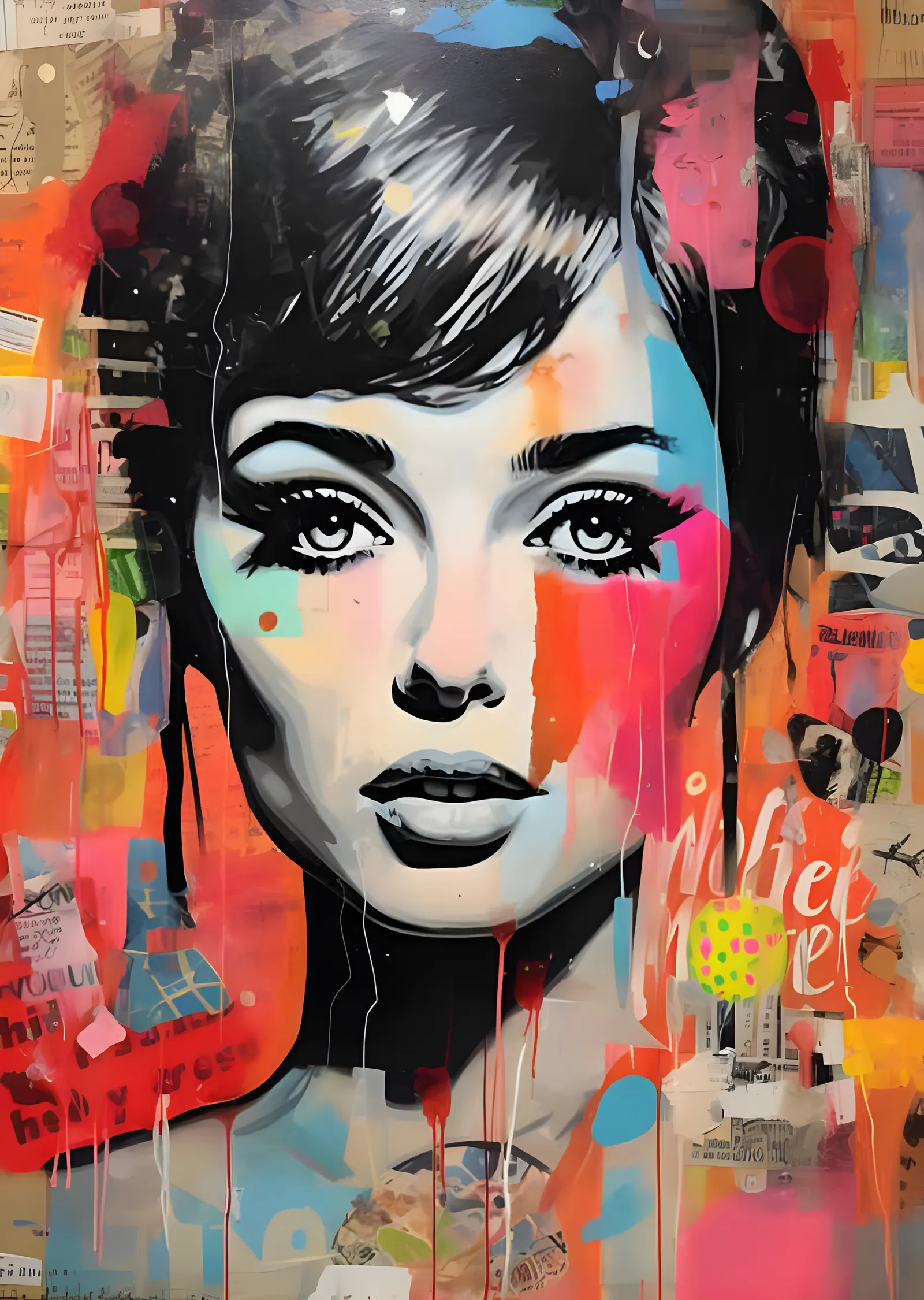 Pop Art Kolaj Portre - Neon Boya Damlaları metal tablo