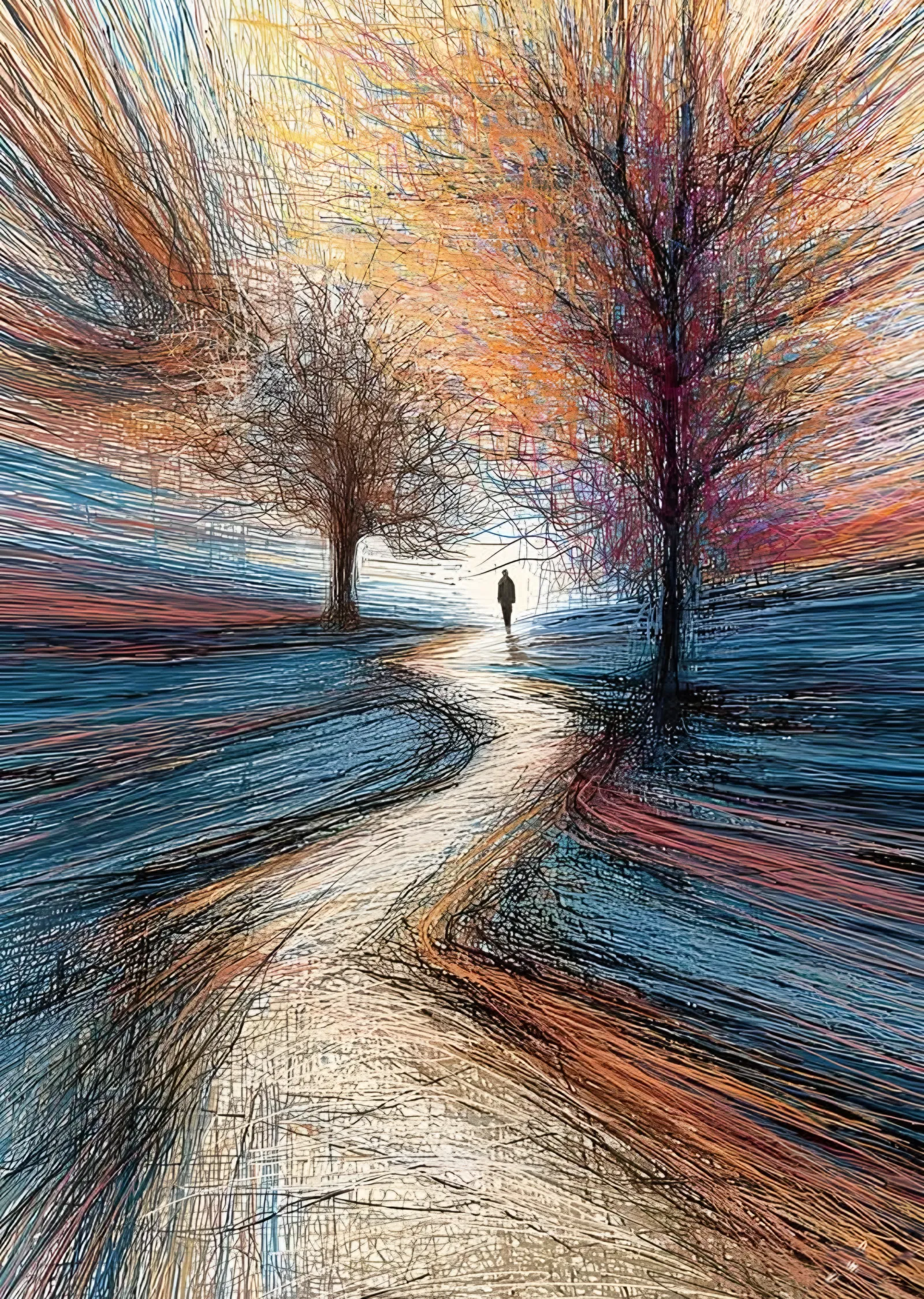 İki Ağaç Arasında Uzanan Yol metal tablo