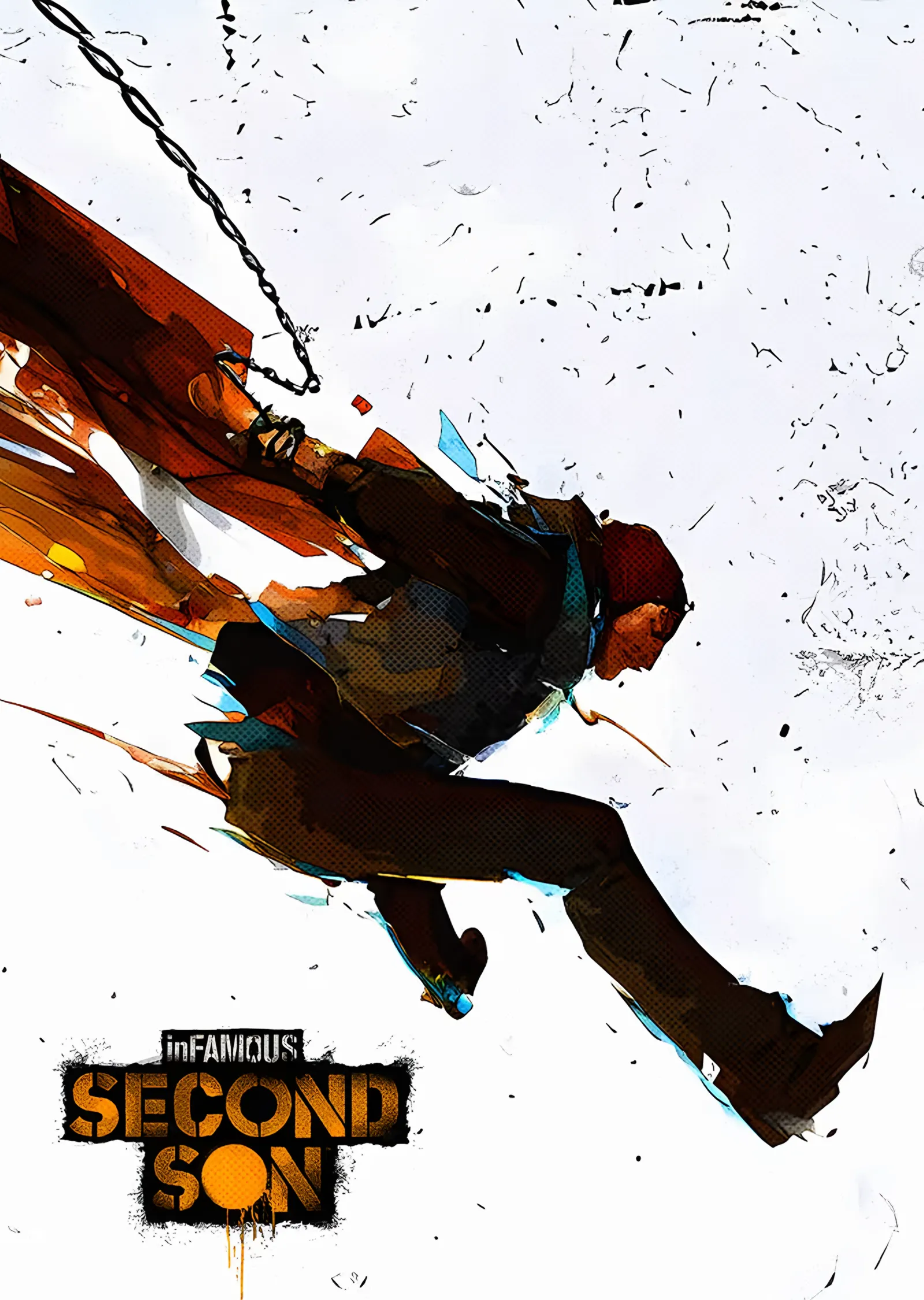inFAMOUS Second Son: Beyaz Zeminde Zincirli Figür metal tablo
