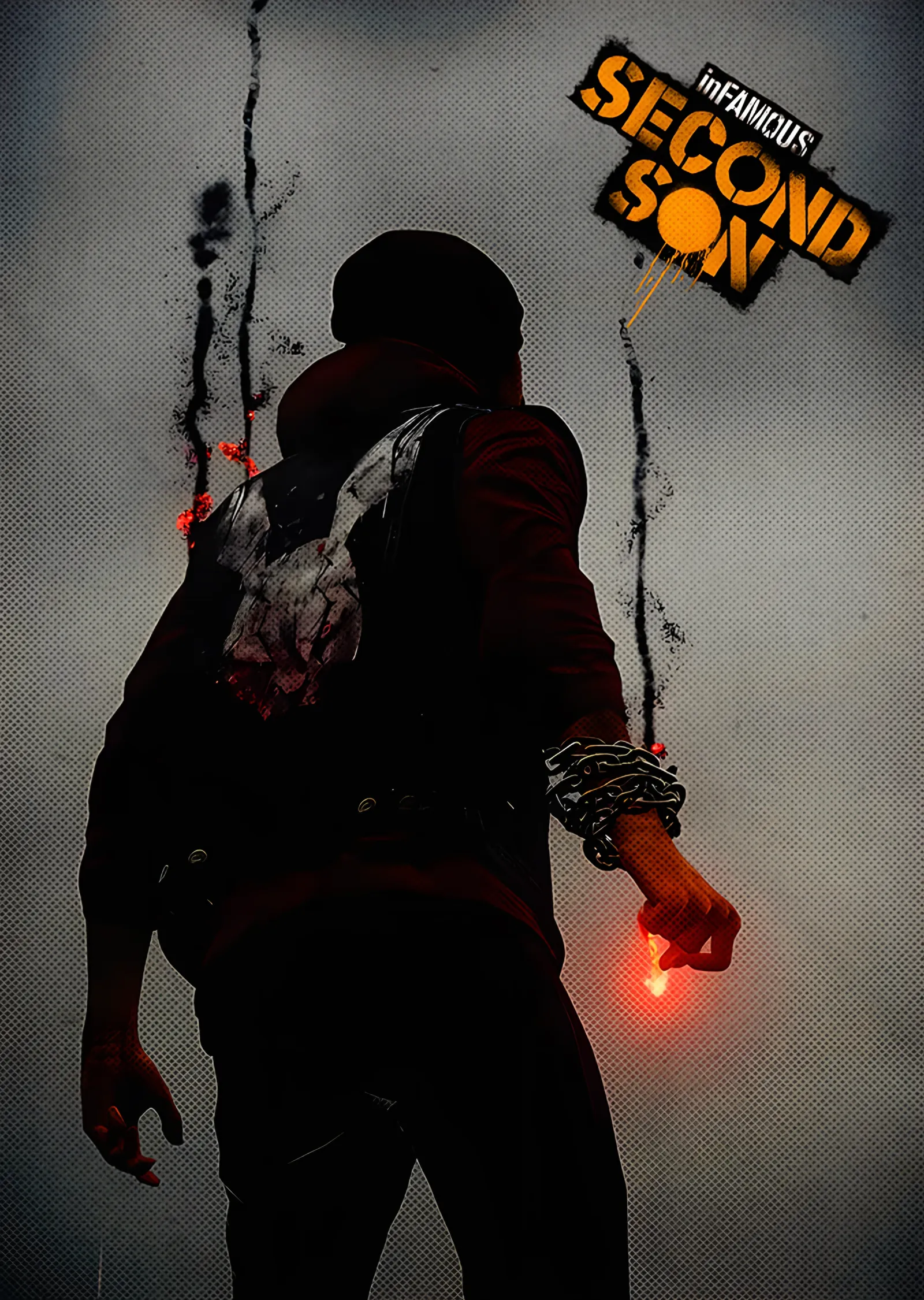 inFAMOUS Second Son: Gri Zeminde Kızıl Işıklı El metal tablo