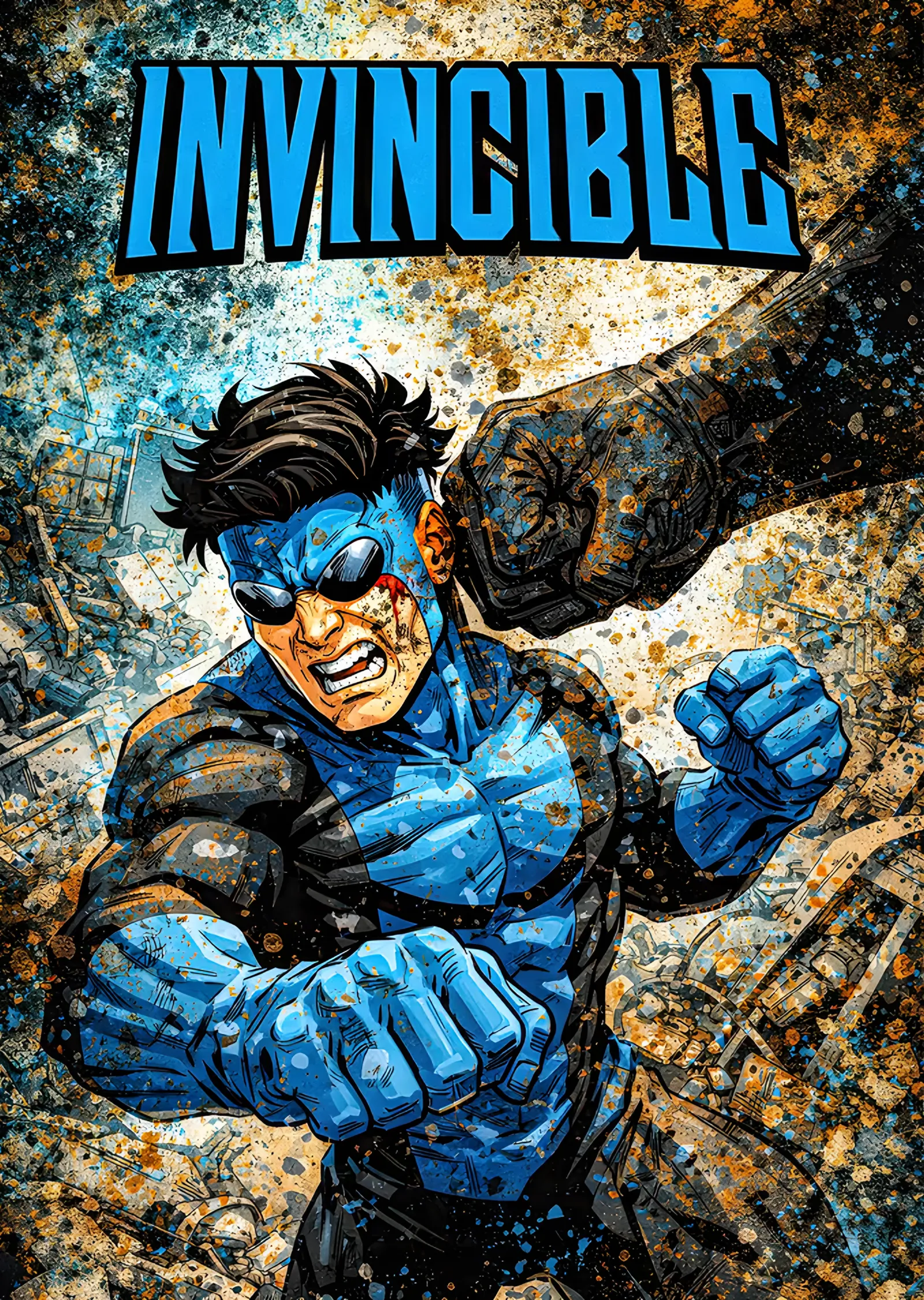 Invincible: Sarı Konturlu Yumruk Duruşu metal tablo
