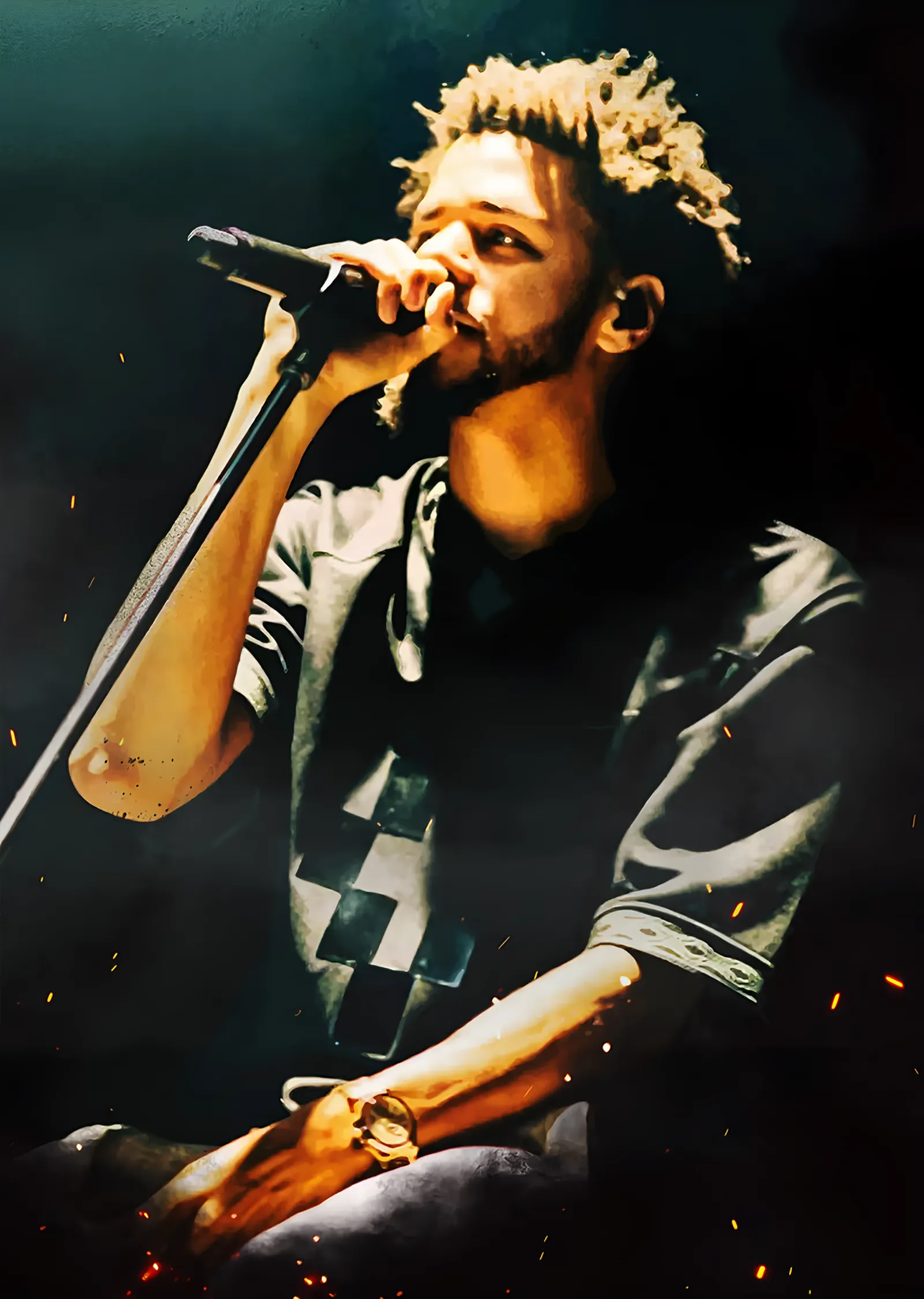 J. Cole - Sahnede Mikrofon metal tablo