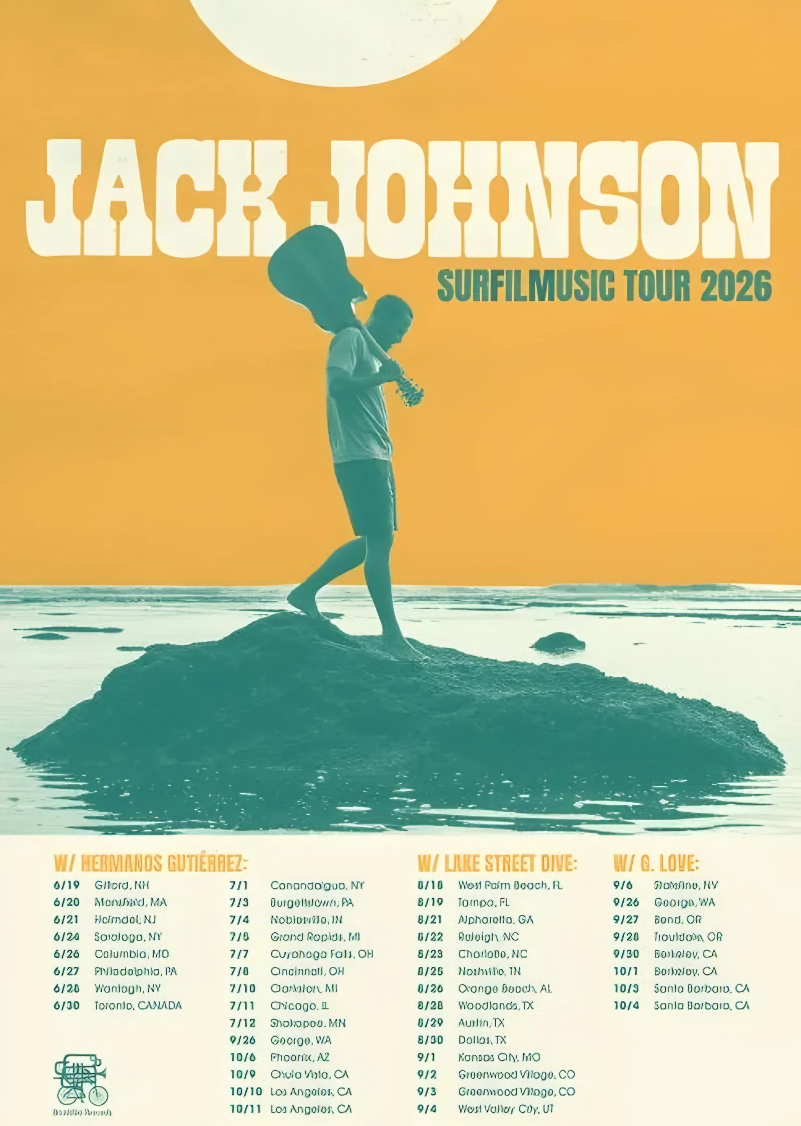 Jack Johnson: Surf Music Tour 2026 metal tablo