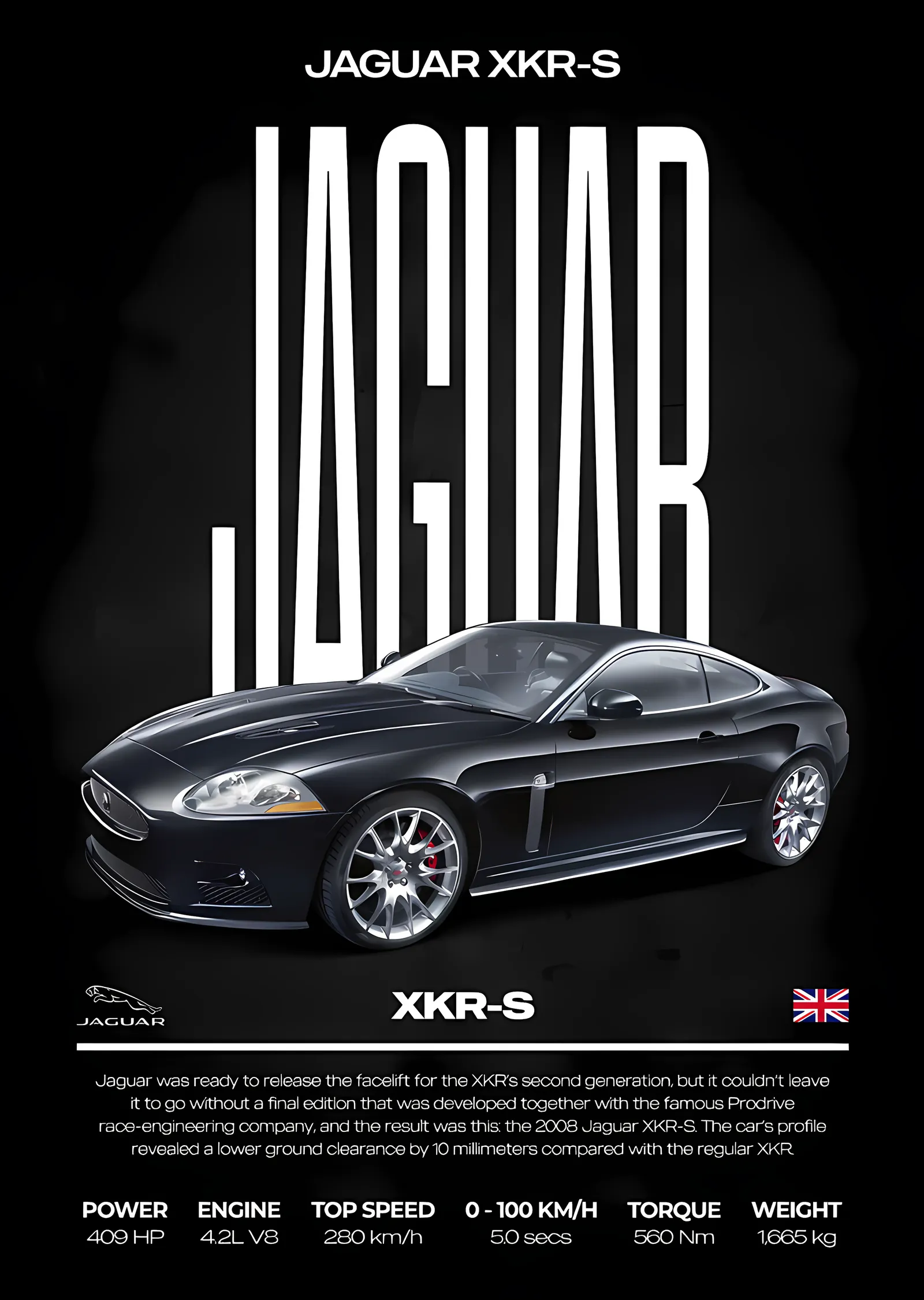 Jaguar XKR-S: Siyah Zemin Künyesi metal tablo