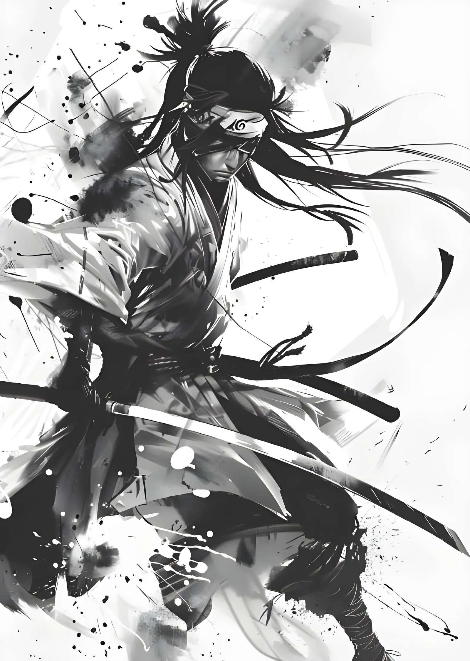 Uchiha Bantlı Samuray - Siyah Beyaz Mürekkep metal tablo