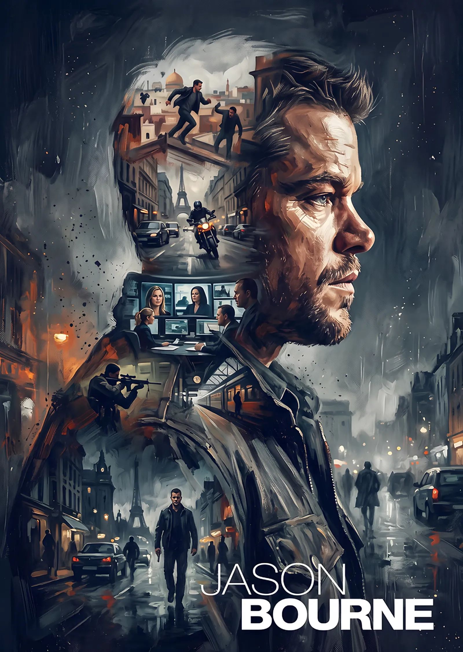 Jason Bourne Şehir Kolajı metal tablo