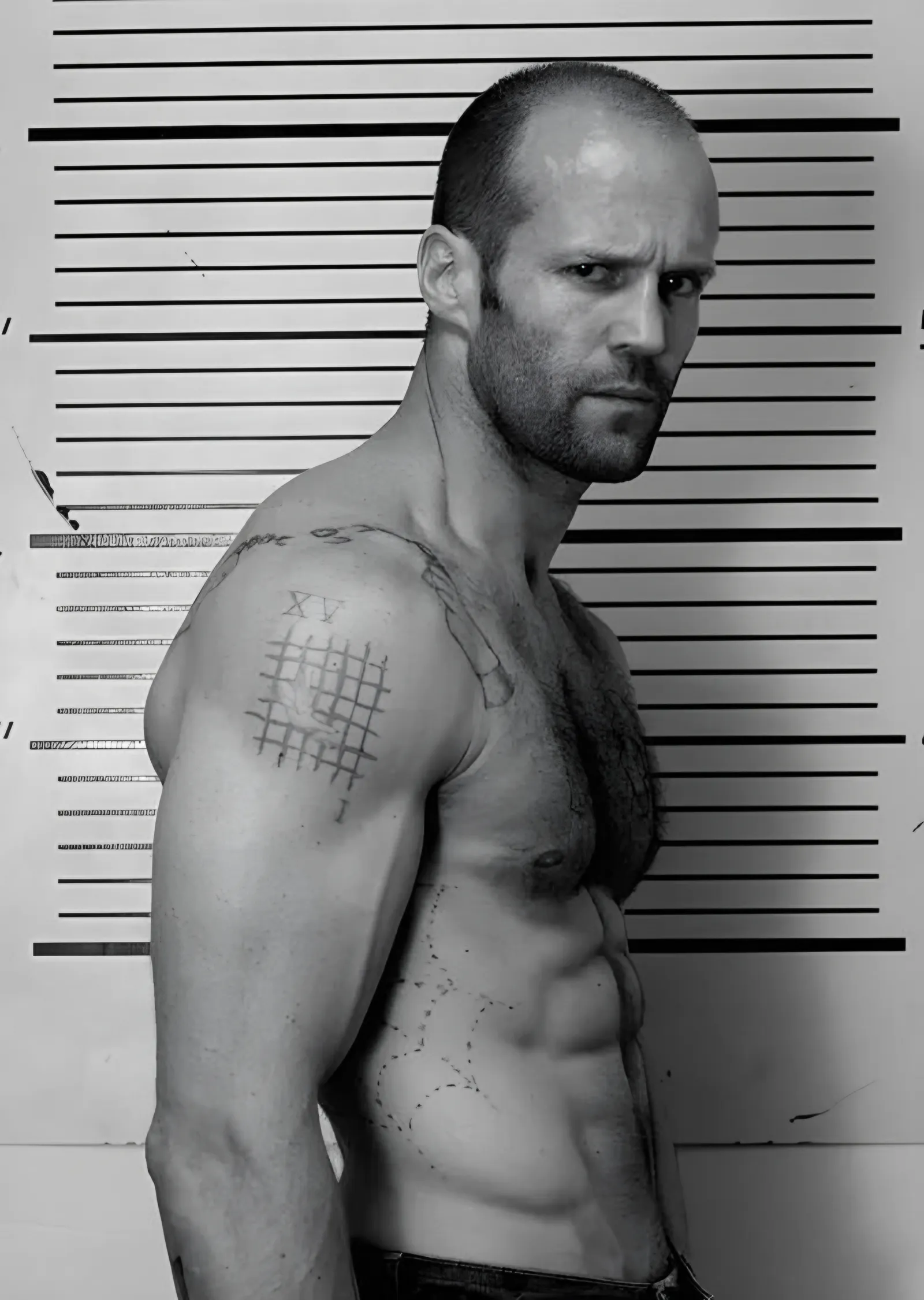 Jason Statham: Boy Ölçer Önünde metal tablo