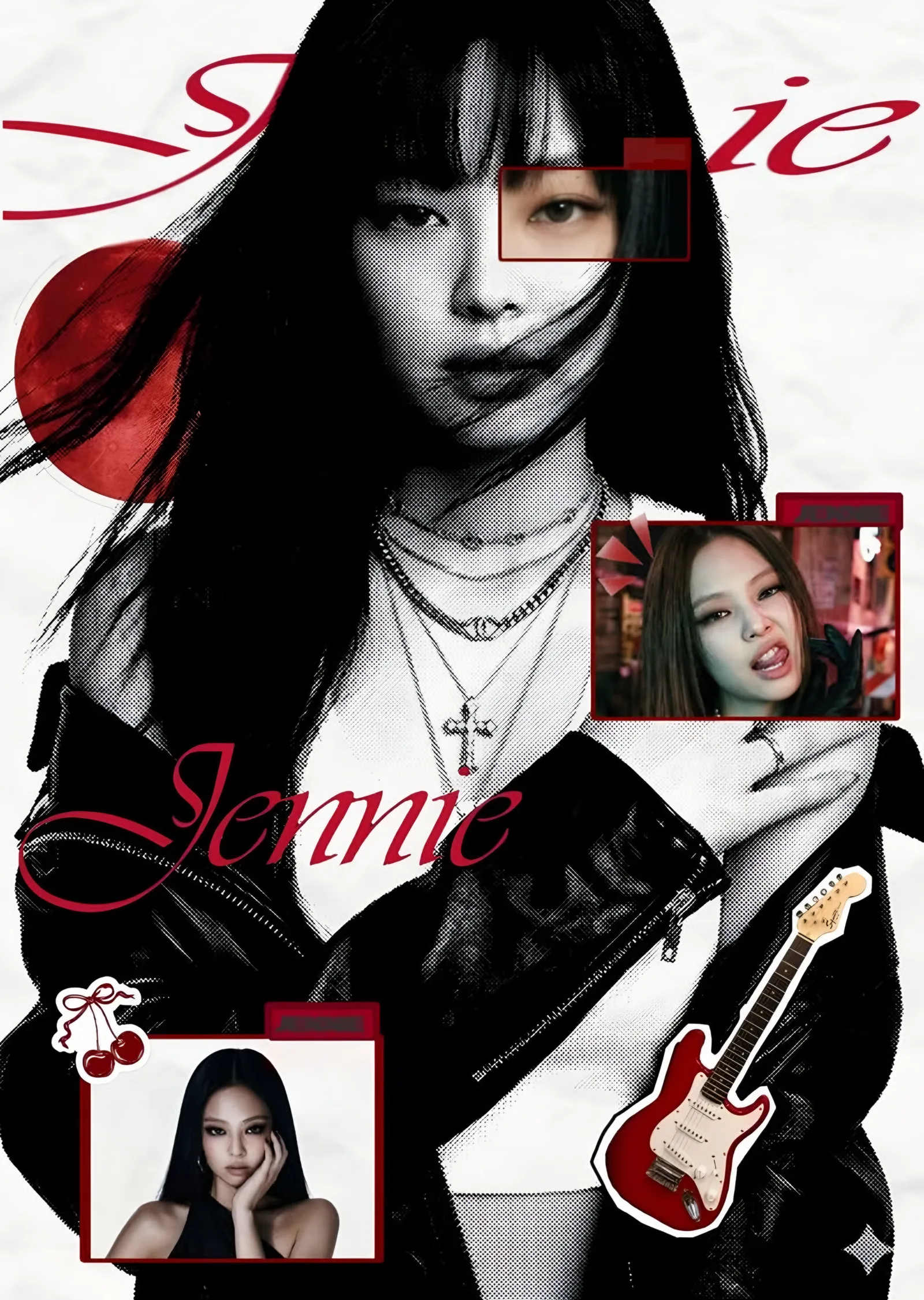 Jennie: Kırmızı Kolaj Kapağı metal tablo