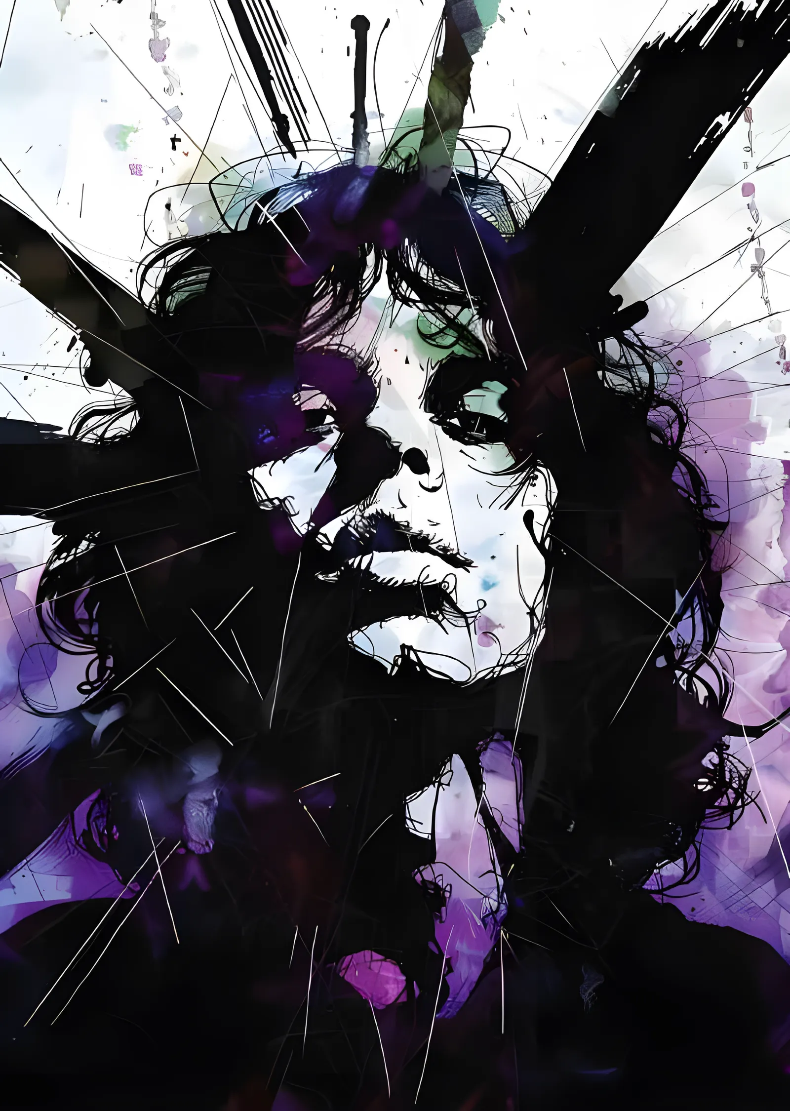 Jim Morrison - Mor Mürekkepli Karanlık Portre metal tablo