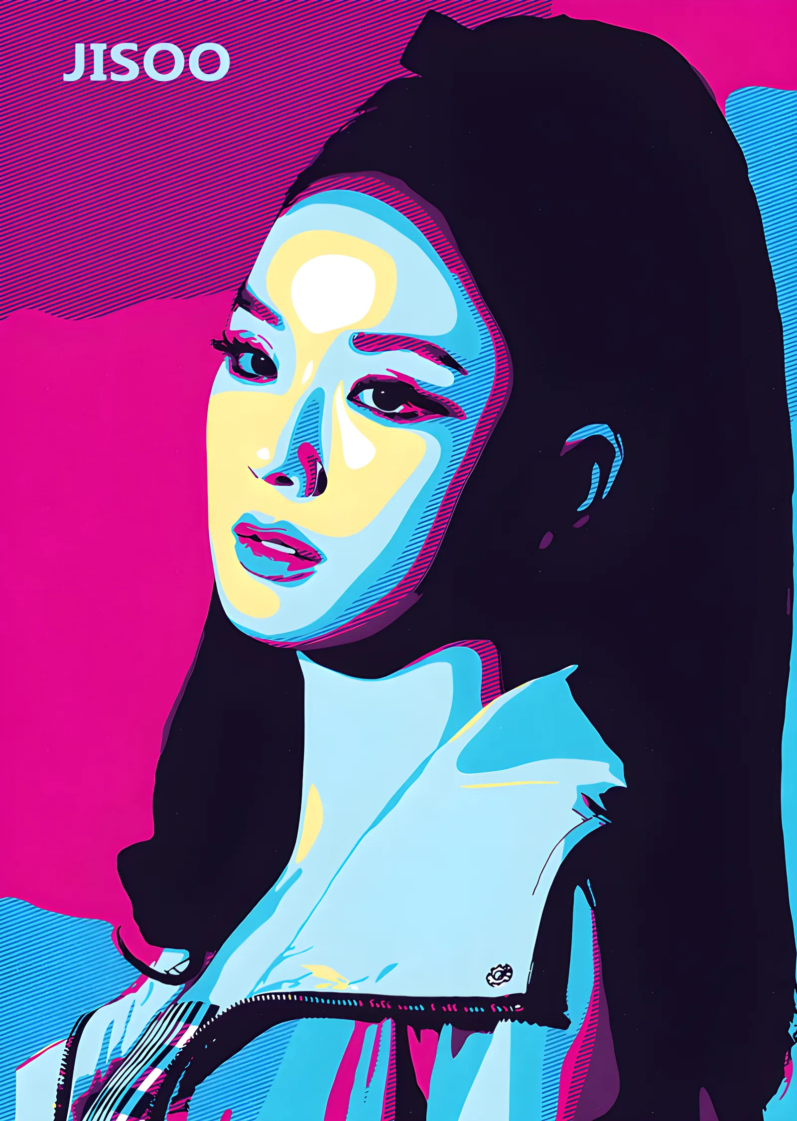 Jisoo - Pembe Mavi Kontrast metal tablo