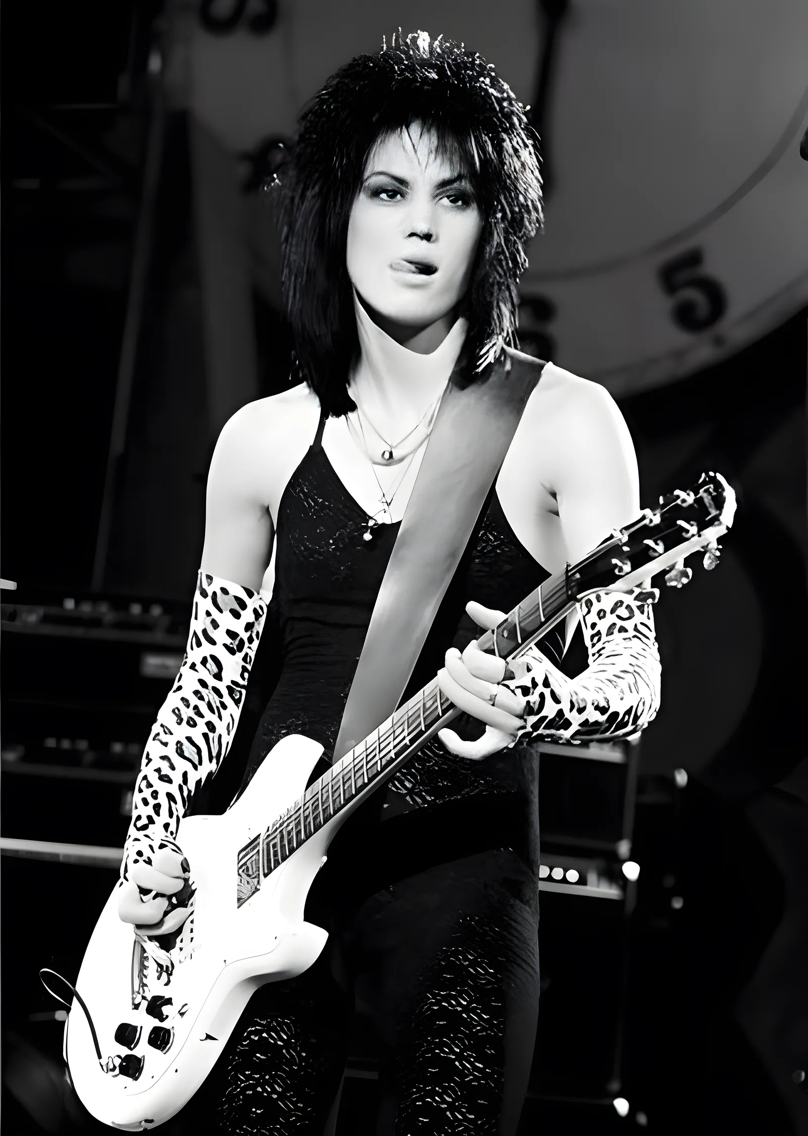 Joan Jett: Leopar Desenli Gitar metal tablo