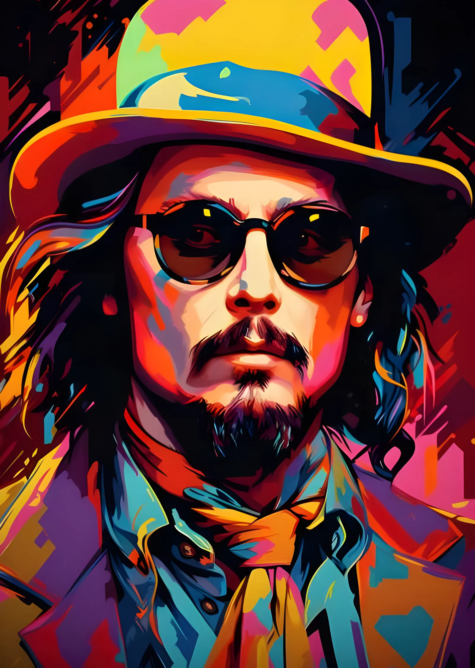 Johnny Depp - Şapkalı ve Gözlüklü Pop Art metal tablo